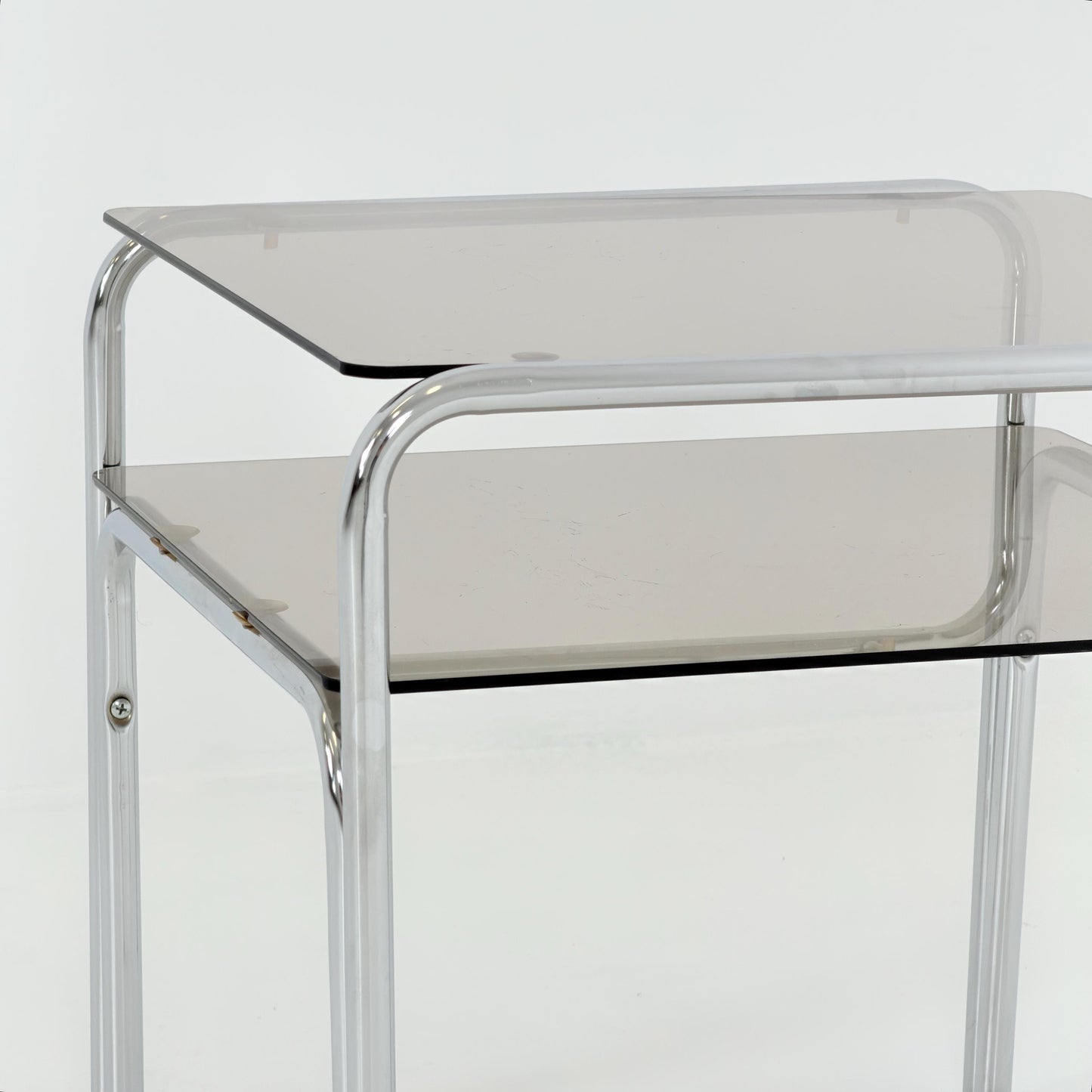 Mid-Century Chrome & Smoked Glass Side Table – Germany, 1980s