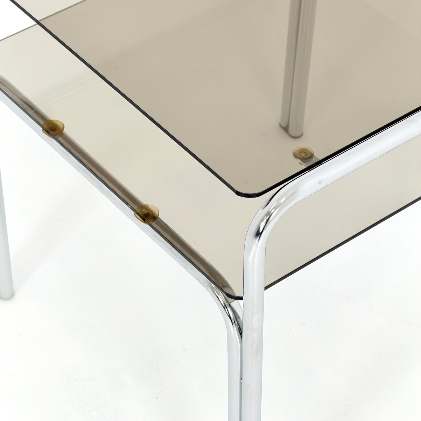 Mid-Century Chrome & Smoked Glass Side Table – Germany, 1980s