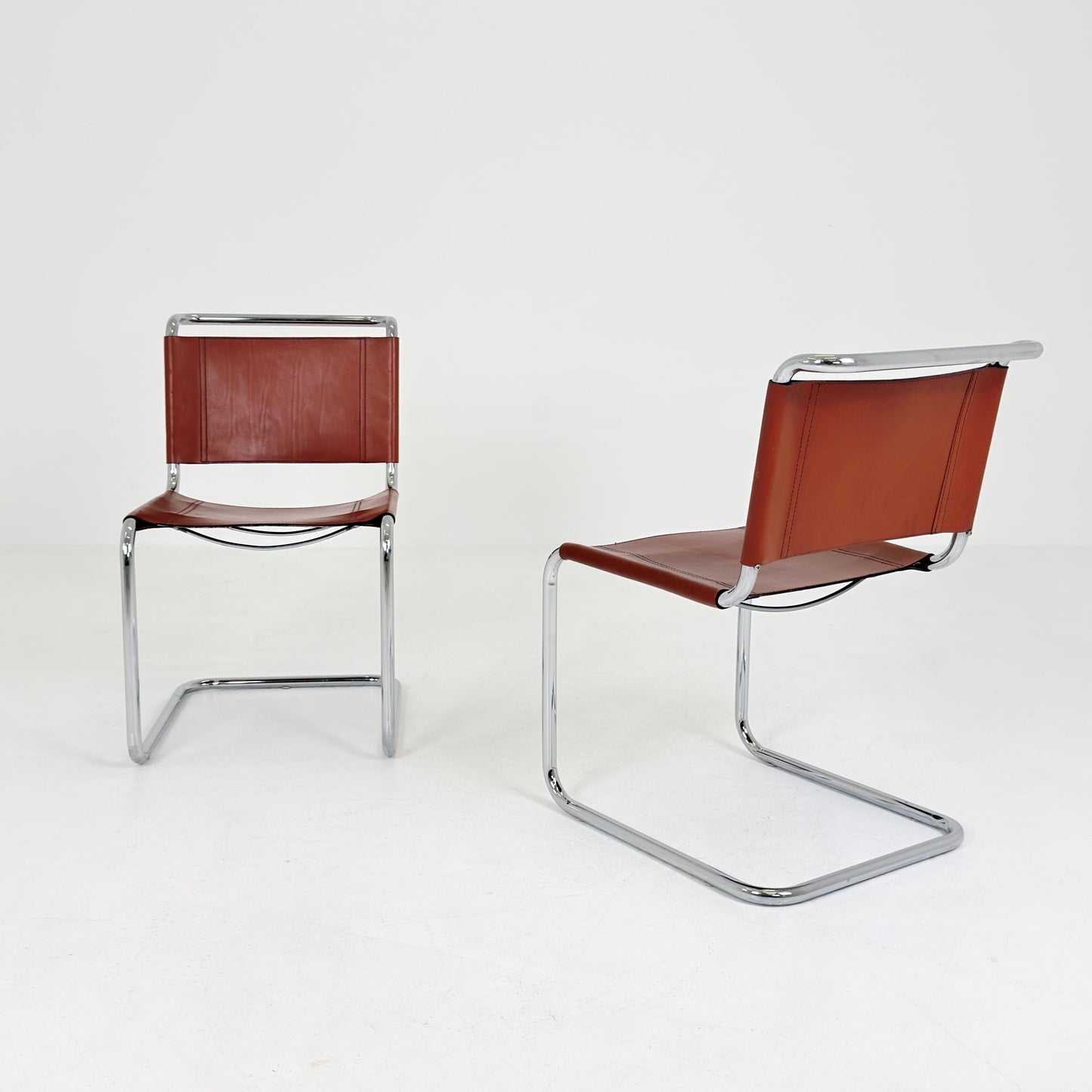 Set of 2 Vintage S33 Cantilever Chairs by Mart Stam – Italian 1980s Bauhaus Leather Chairs