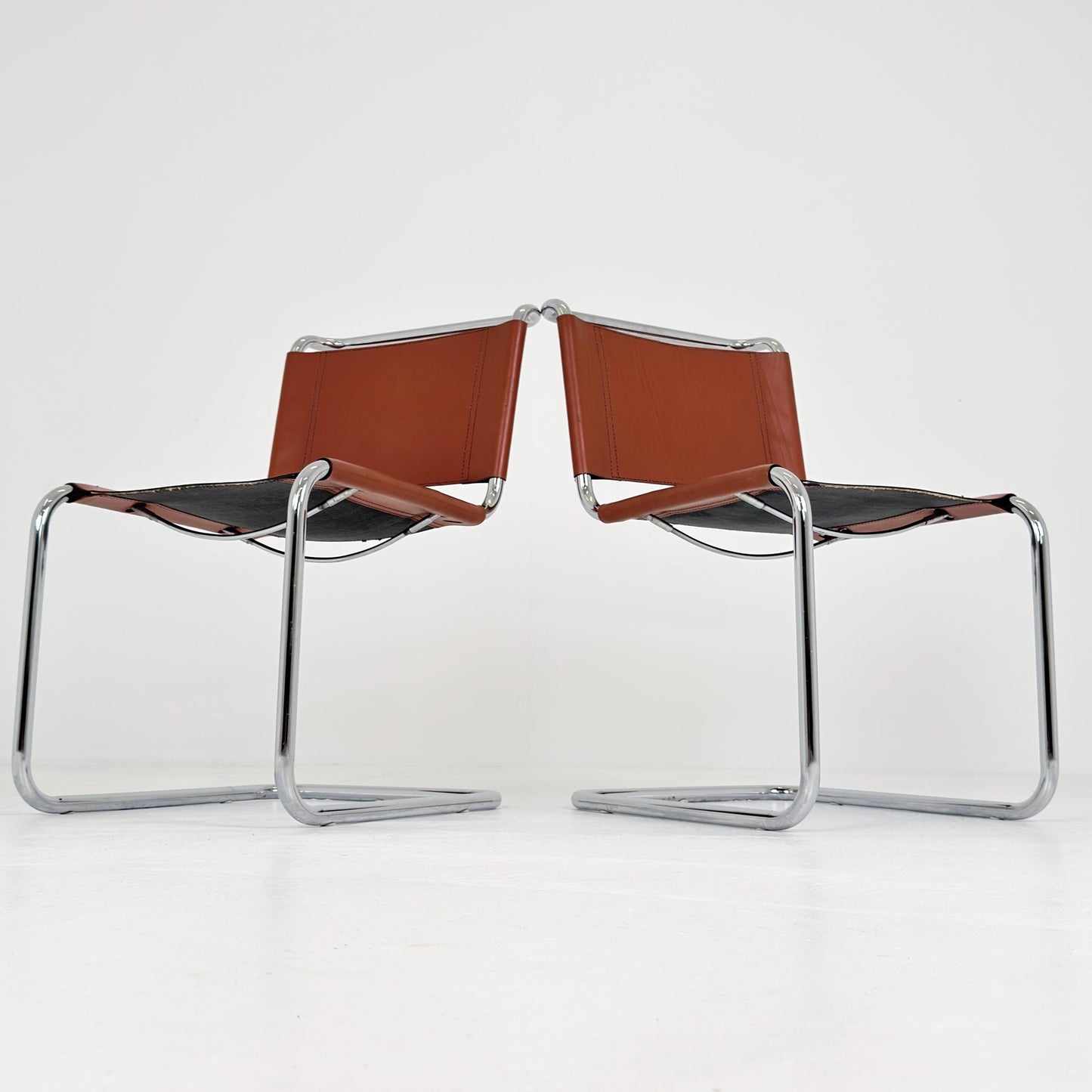 Set of 2 Vintage S33 Cantilever Chairs by Mart Stam – Italian 1980s Bauhaus Leather Chairs