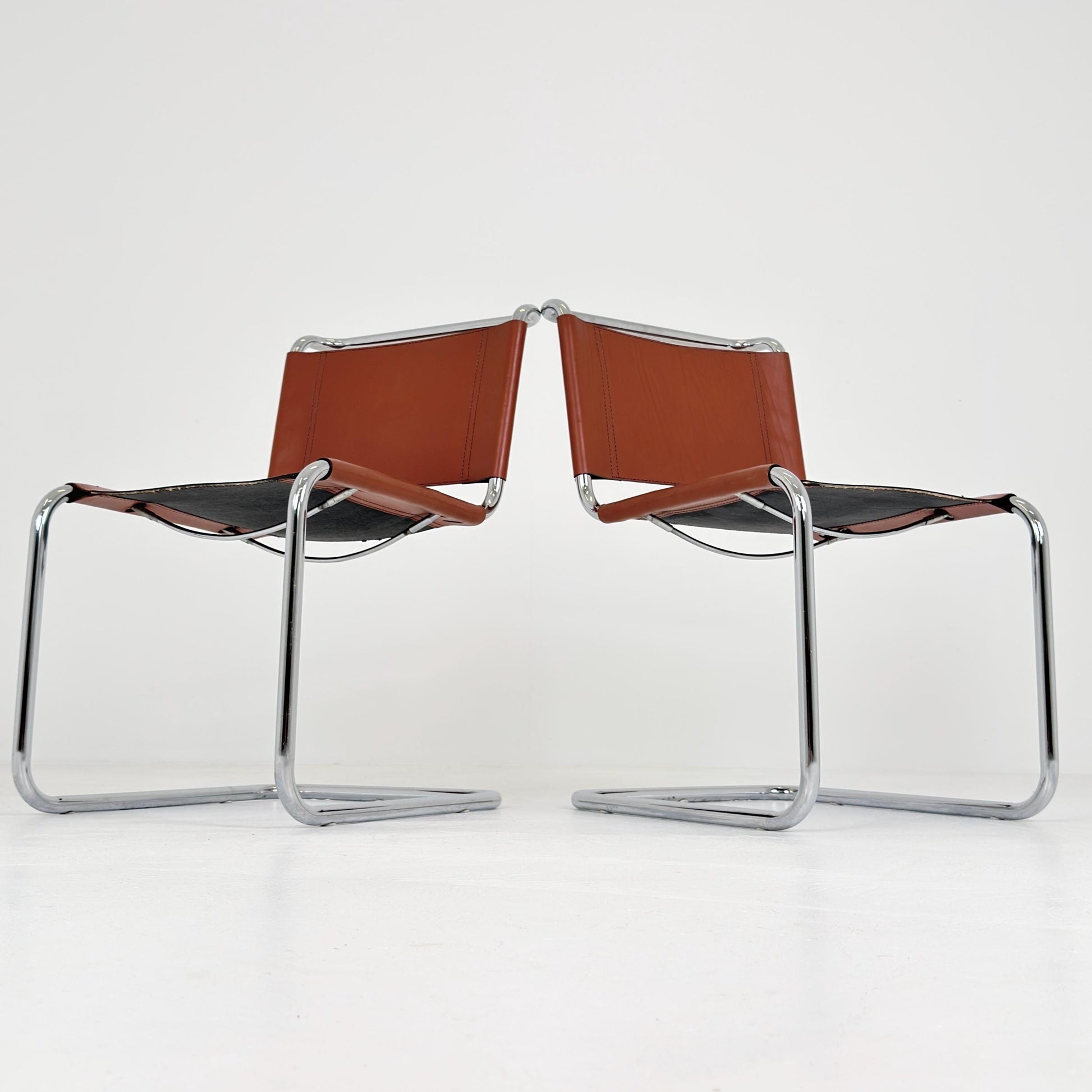 Set of 2 Vintage S33 Cantilever Chairs by Mart Stam – Italian 1980s Bauhaus Leather Chairs