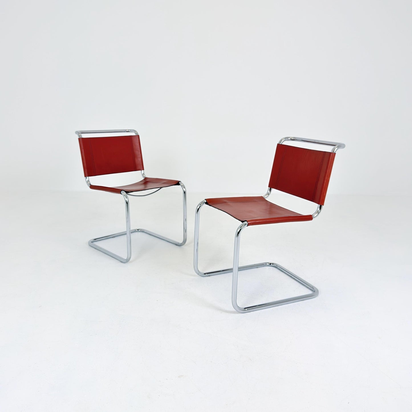 Set of 2 Vintage S33 Cantilever Chairs by Mart Stam – Italian 1980s Bauhaus Leather Chairs