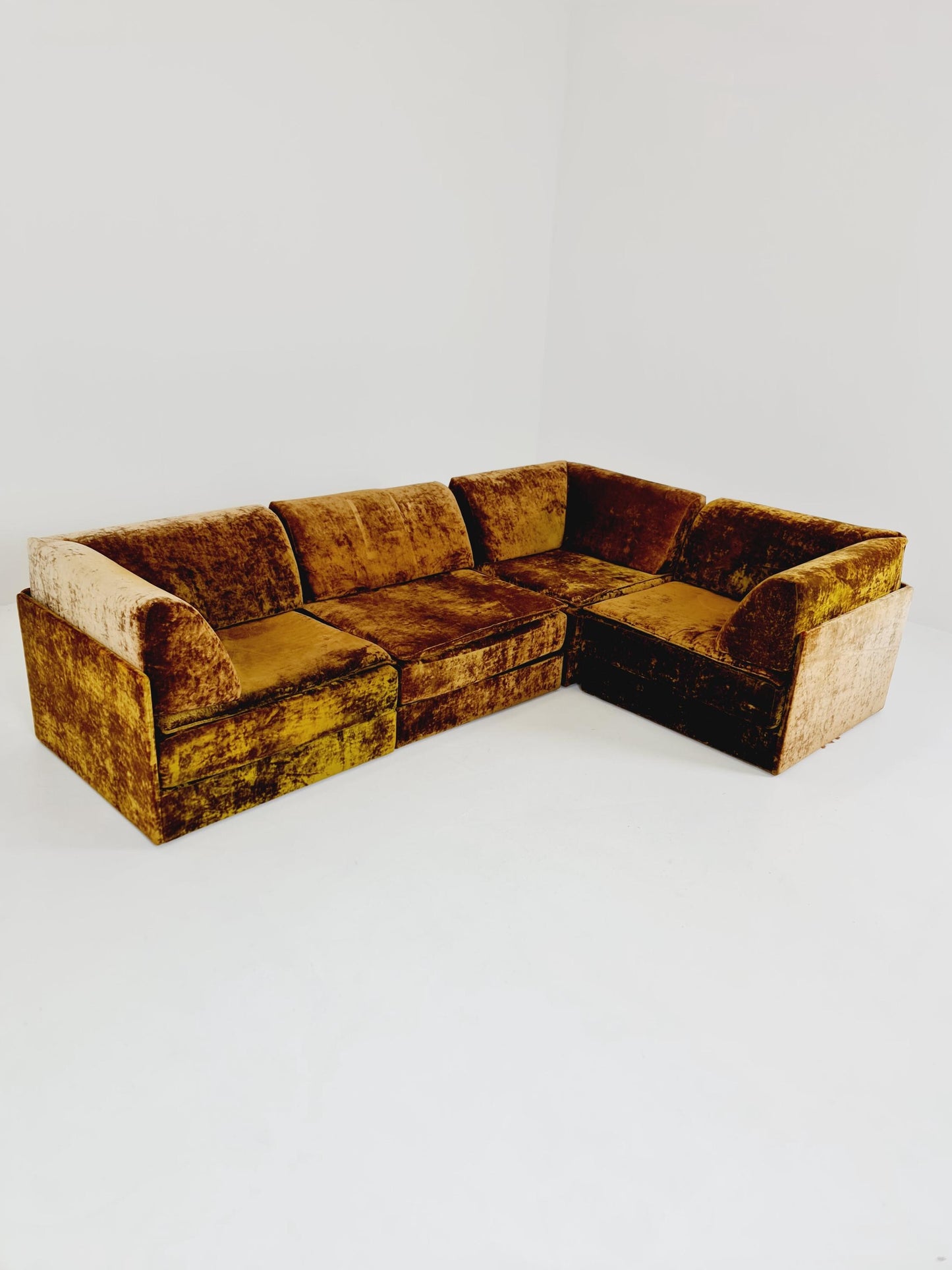 Vintage Space Age Modular Velvet Sofa Set Mustard & Olive Green 4-Piece