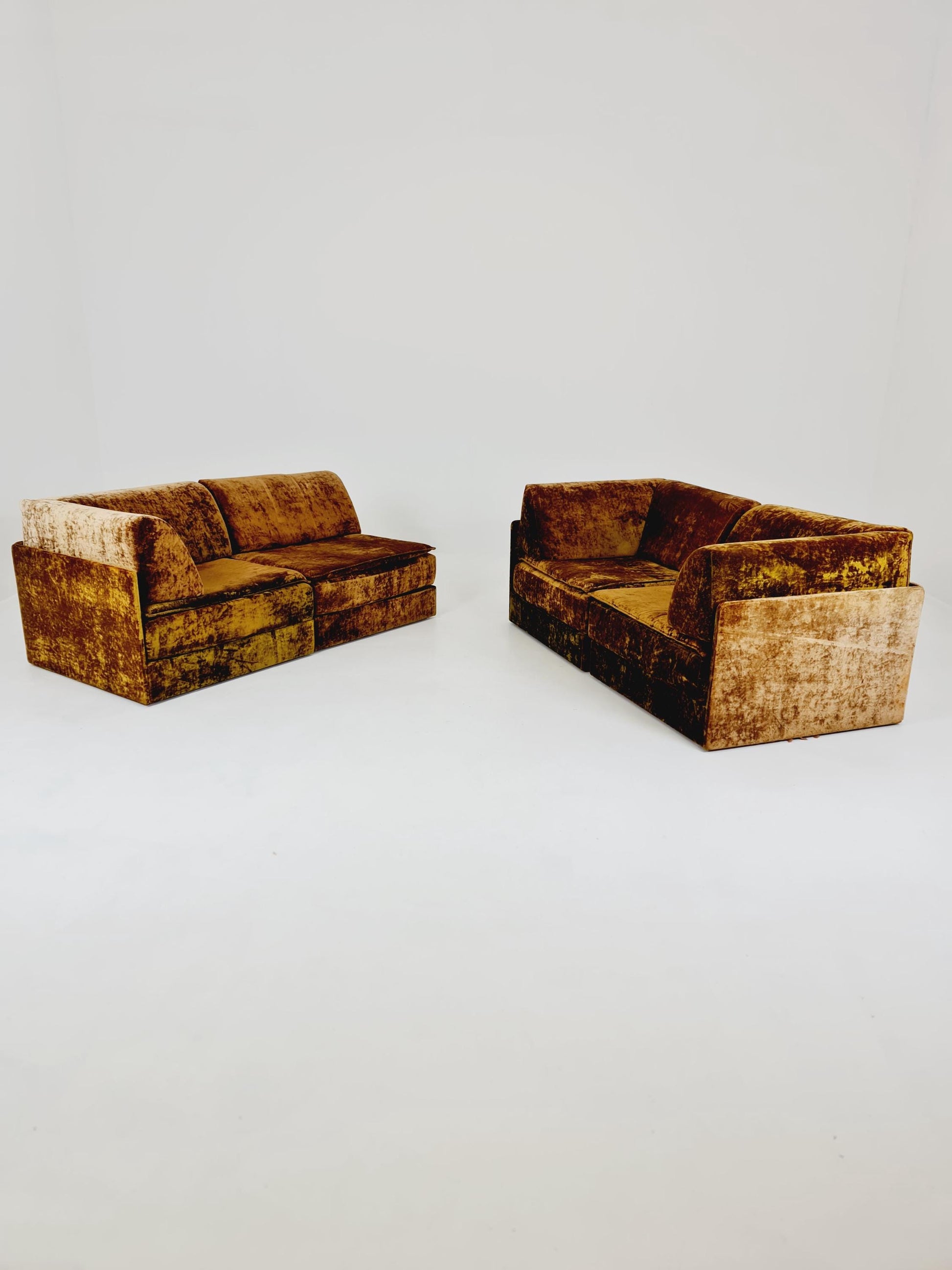 Vintage Space Age Modular Velvet Sofa Set Mustard & Olive Green 4-Piece