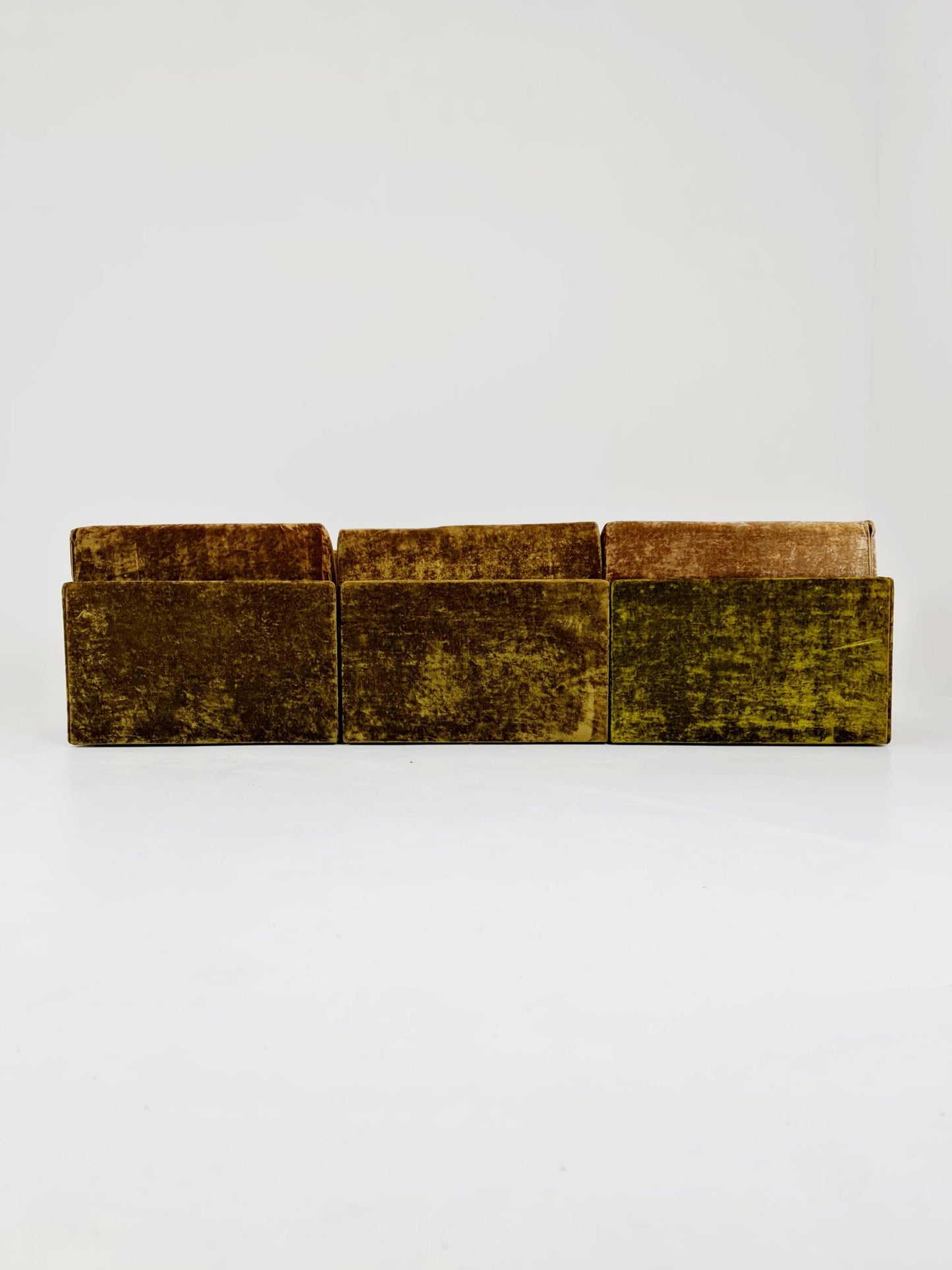 Vintage Space Age Modular Velvet Sofa Set Mustard & Olive Green 4-Piece
