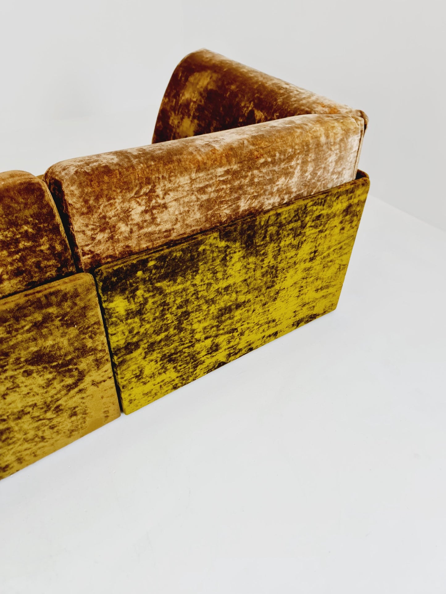 Vintage Space Age Modular Velvet Sofa Set Mustard & Olive Green 4-Piece