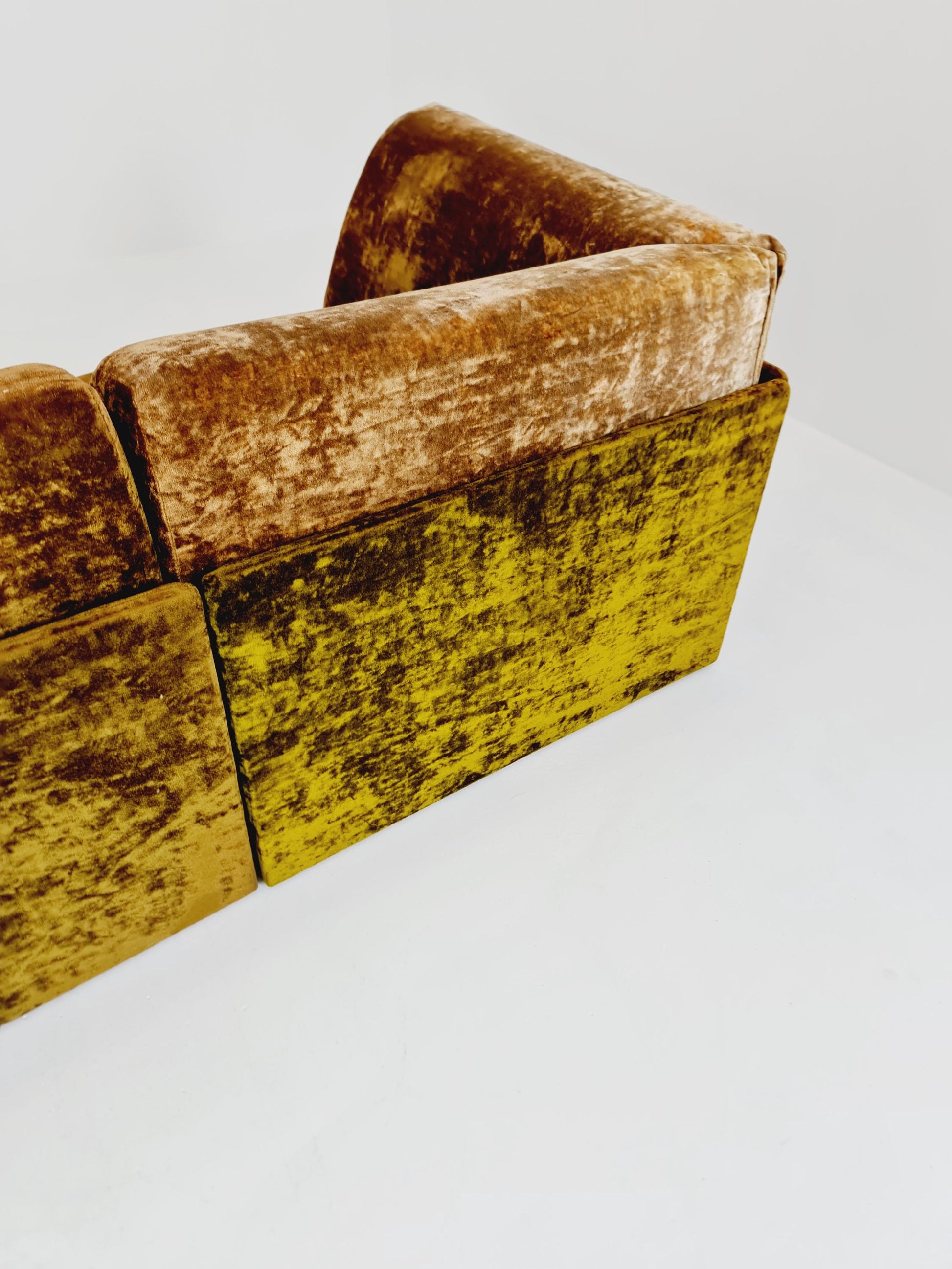 Vintage Space Age Modular Velvet Sofa Set Mustard & Olive Green 4-Piece