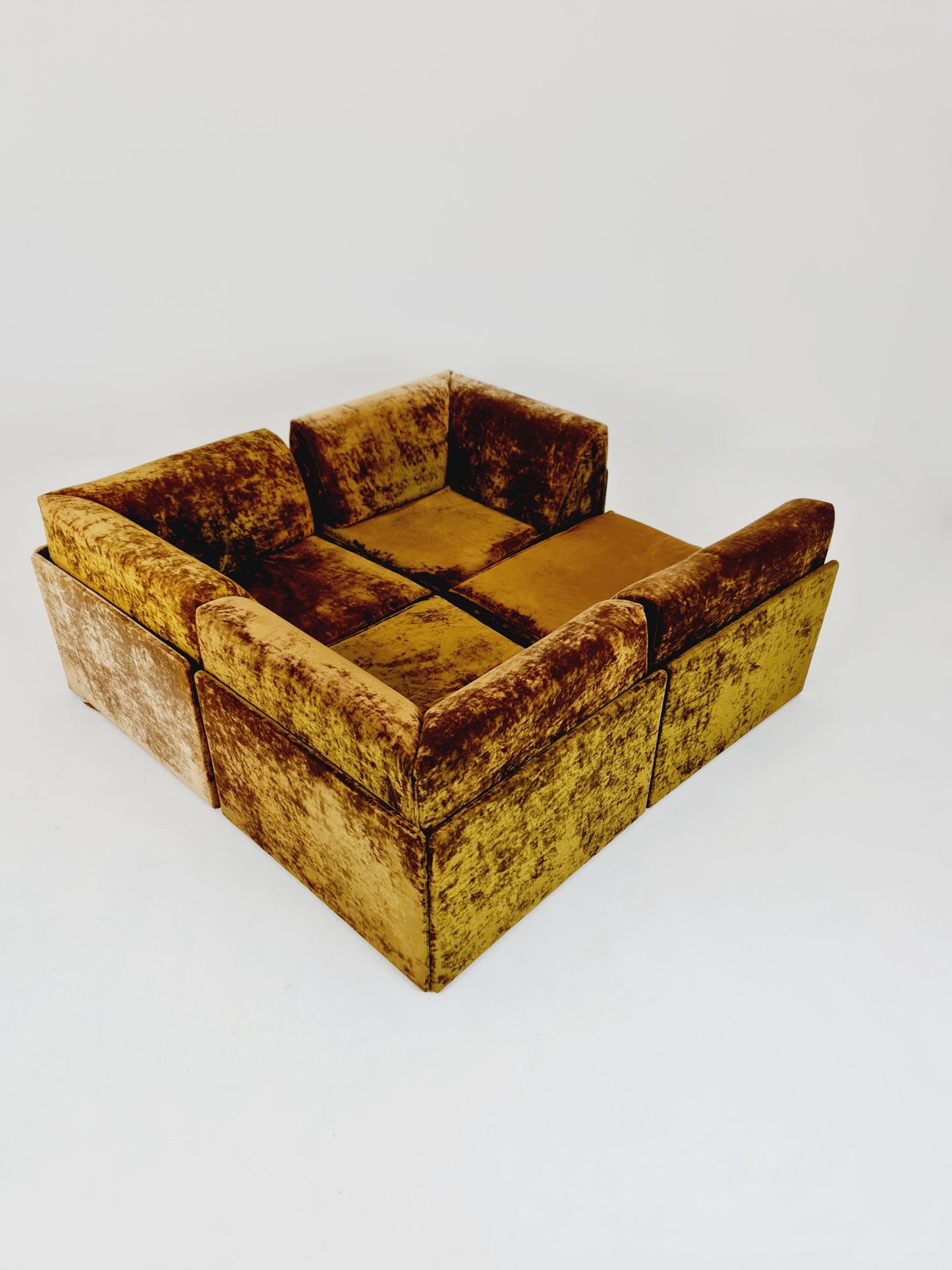 Vintage Space Age Modular Velvet Sofa Set Mustard & Olive Green 4-Piece