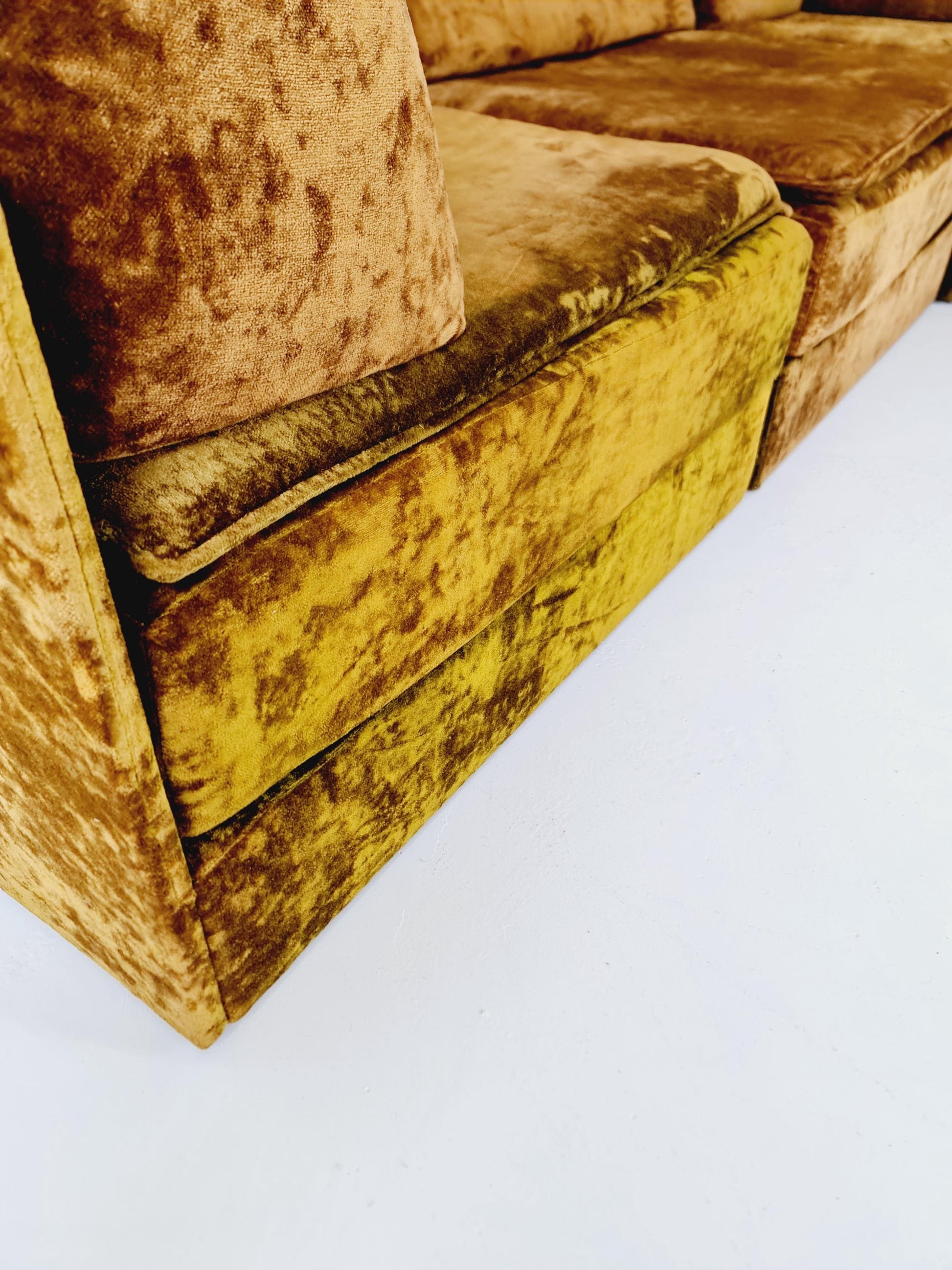 Vintage Space Age Modular Velvet Sofa Set Mustard & Olive Green 4-Piece