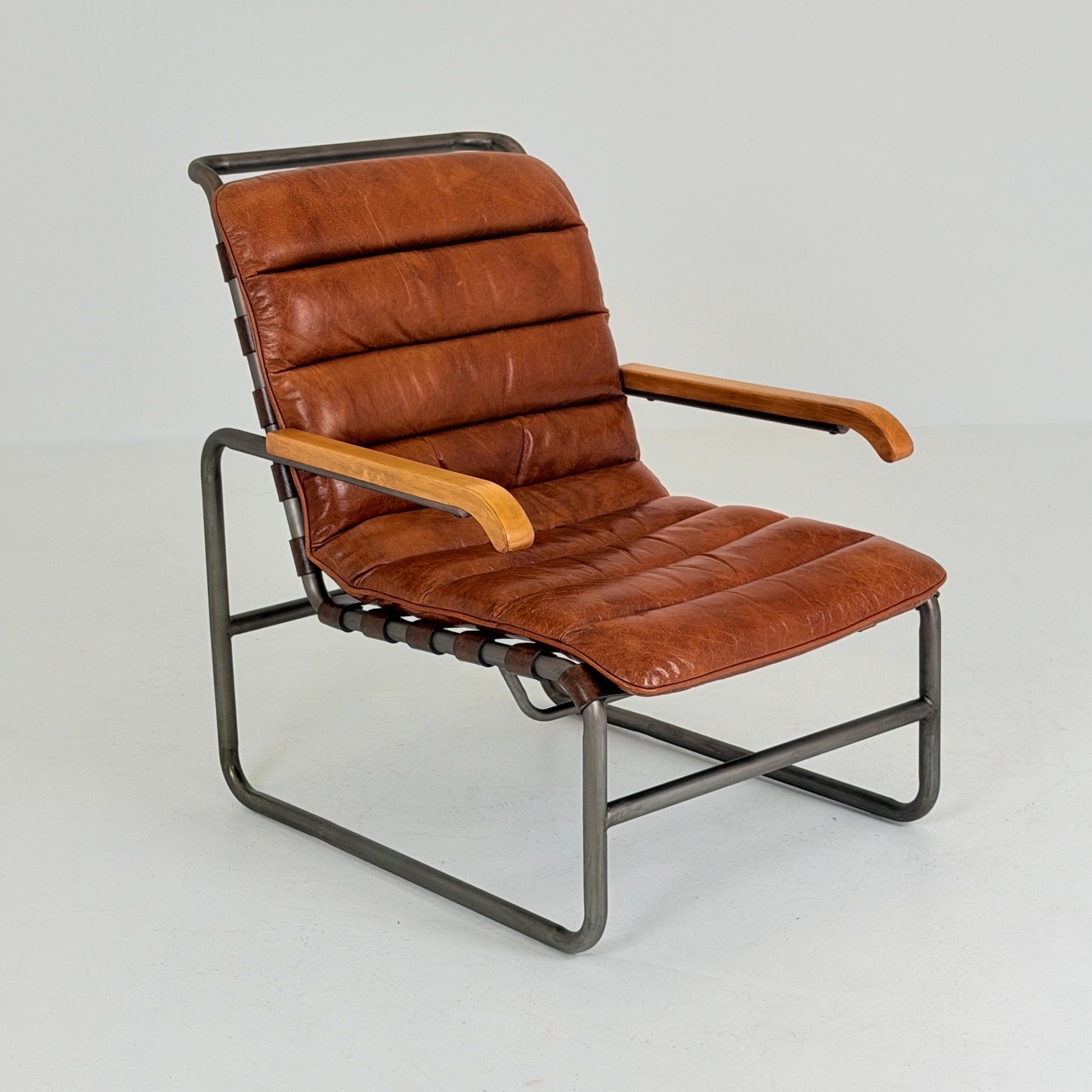 Mid-Century tubular Bauhaus Lounge Chair Cognac leather Germany