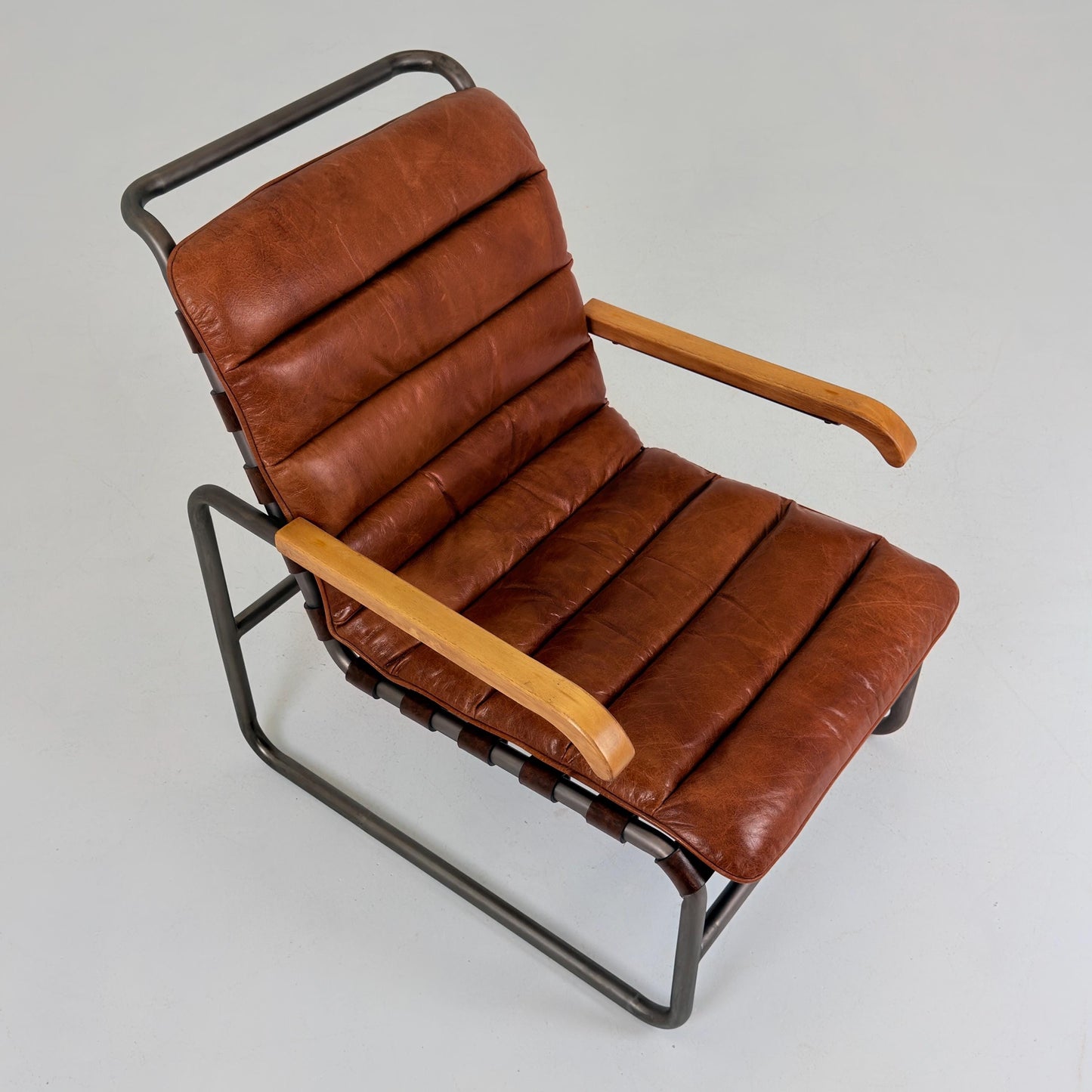Mid-Century tubular Bauhaus Lounge Chair Cognac leather Germany