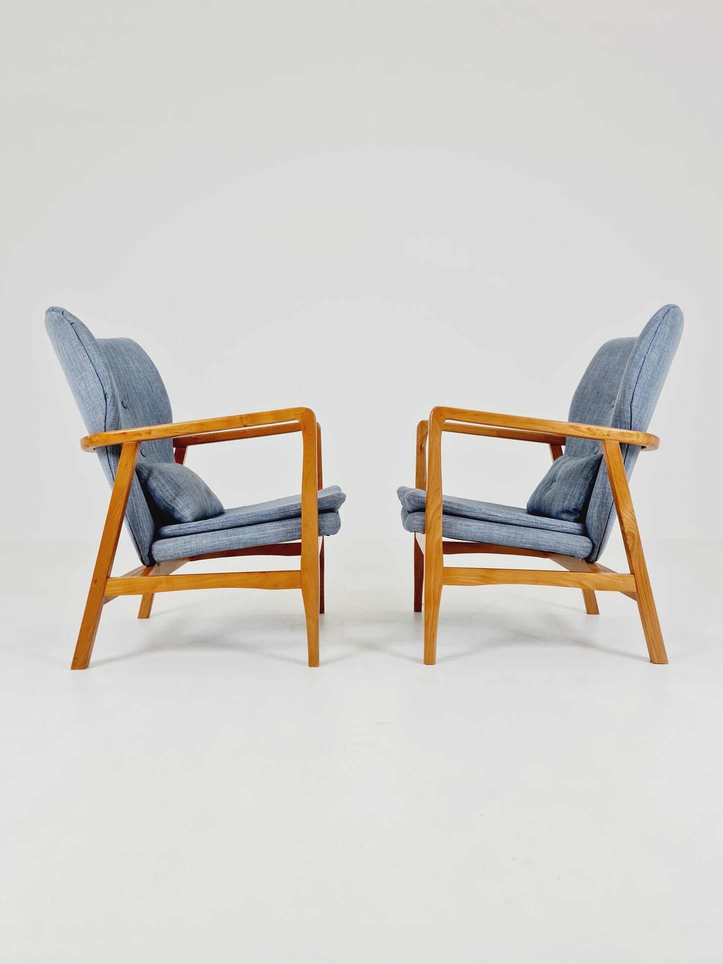 Mid century Ash wood easy lounge chairs , Set of 2, 1960s