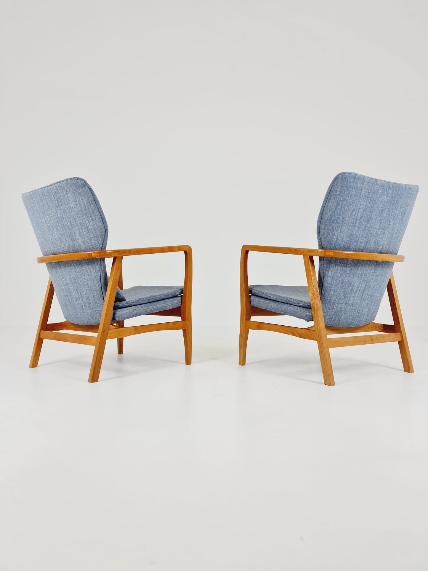 Mid century Ash wood easy lounge chairs , Set of 2, 1960s