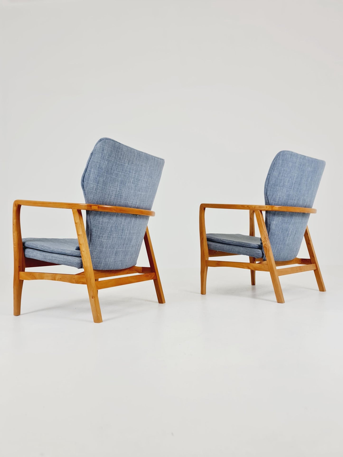 Mid century Ash wood easy lounge chairs , Set of 2, 1960s