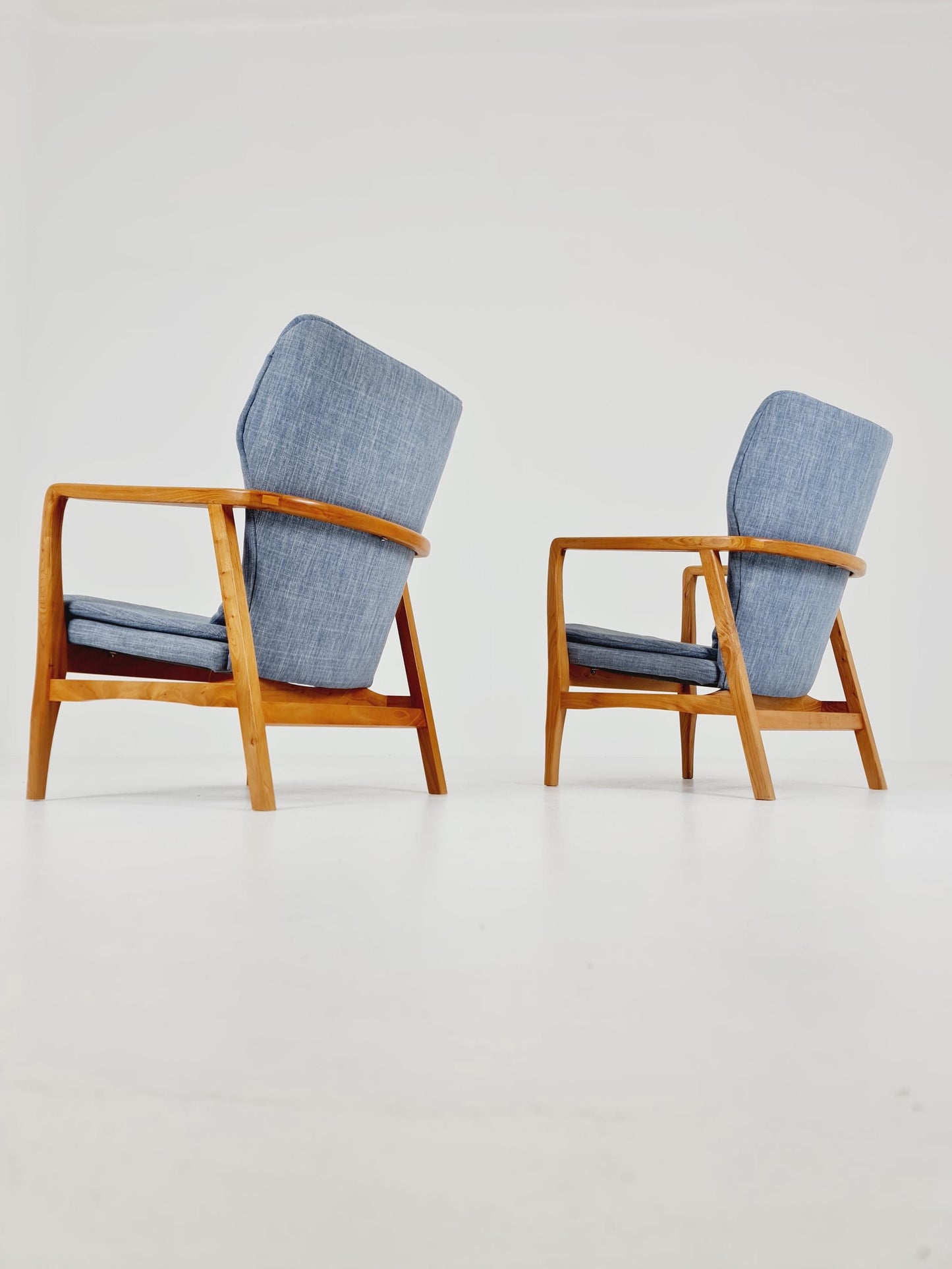 Mid century Ash wood easy lounge chairs , Set of 2, 1960s