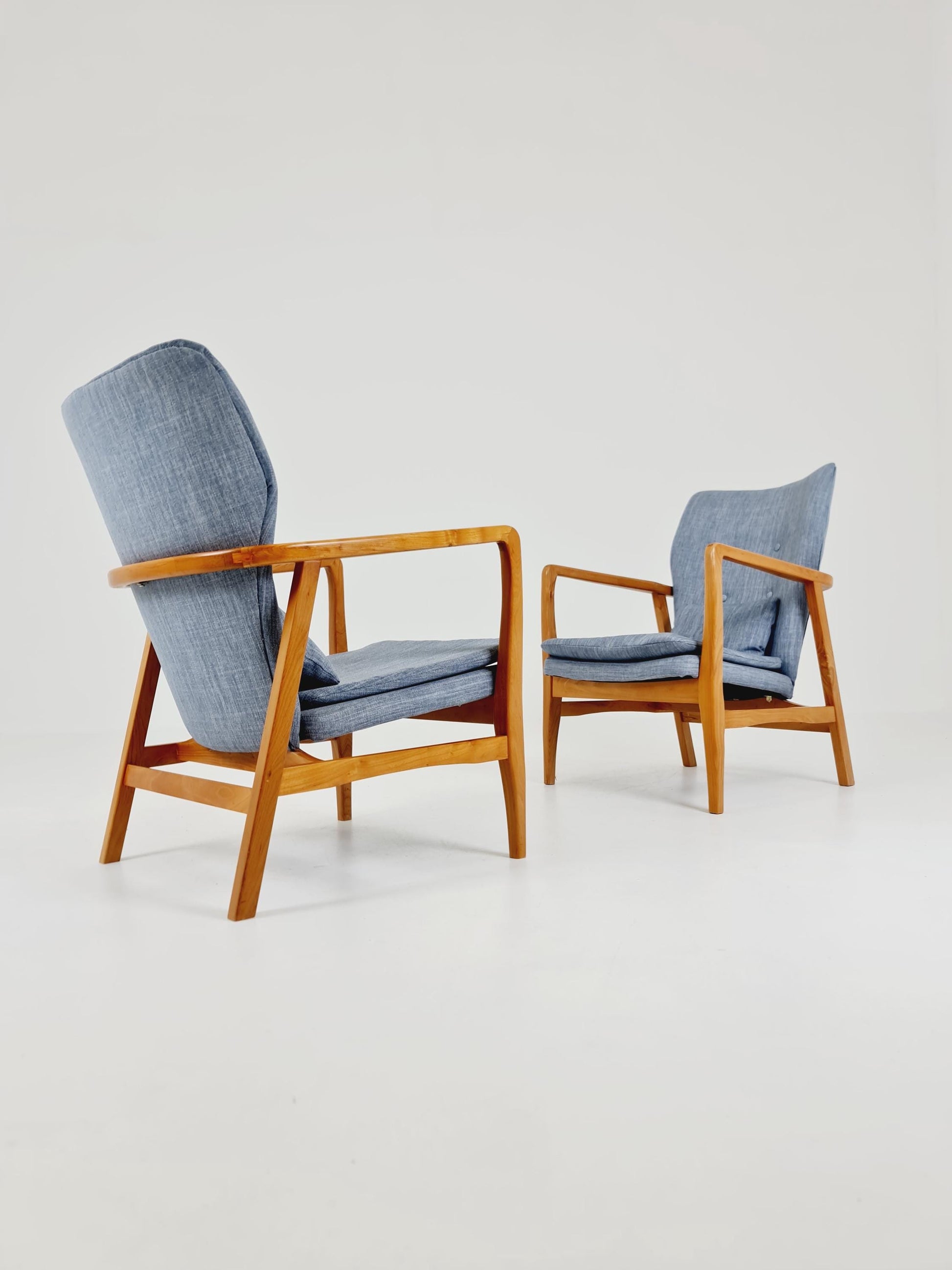 Mid century Ash wood easy lounge chairs , Set of 2, 1960s