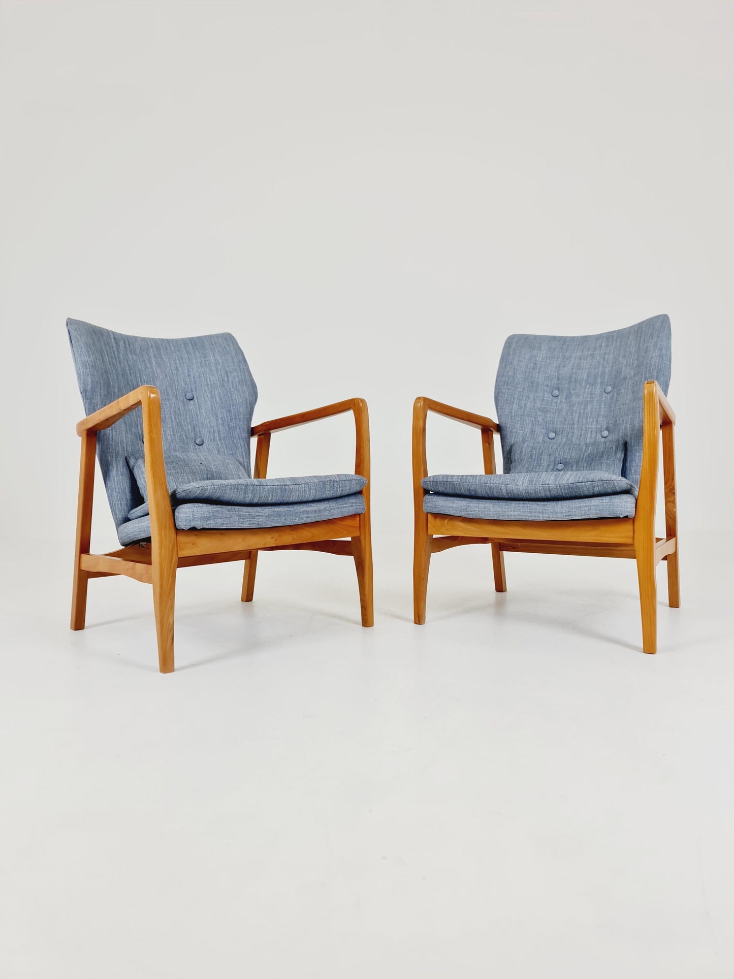 Mid century Ash wood easy lounge chairs , Set of 2, 1960s