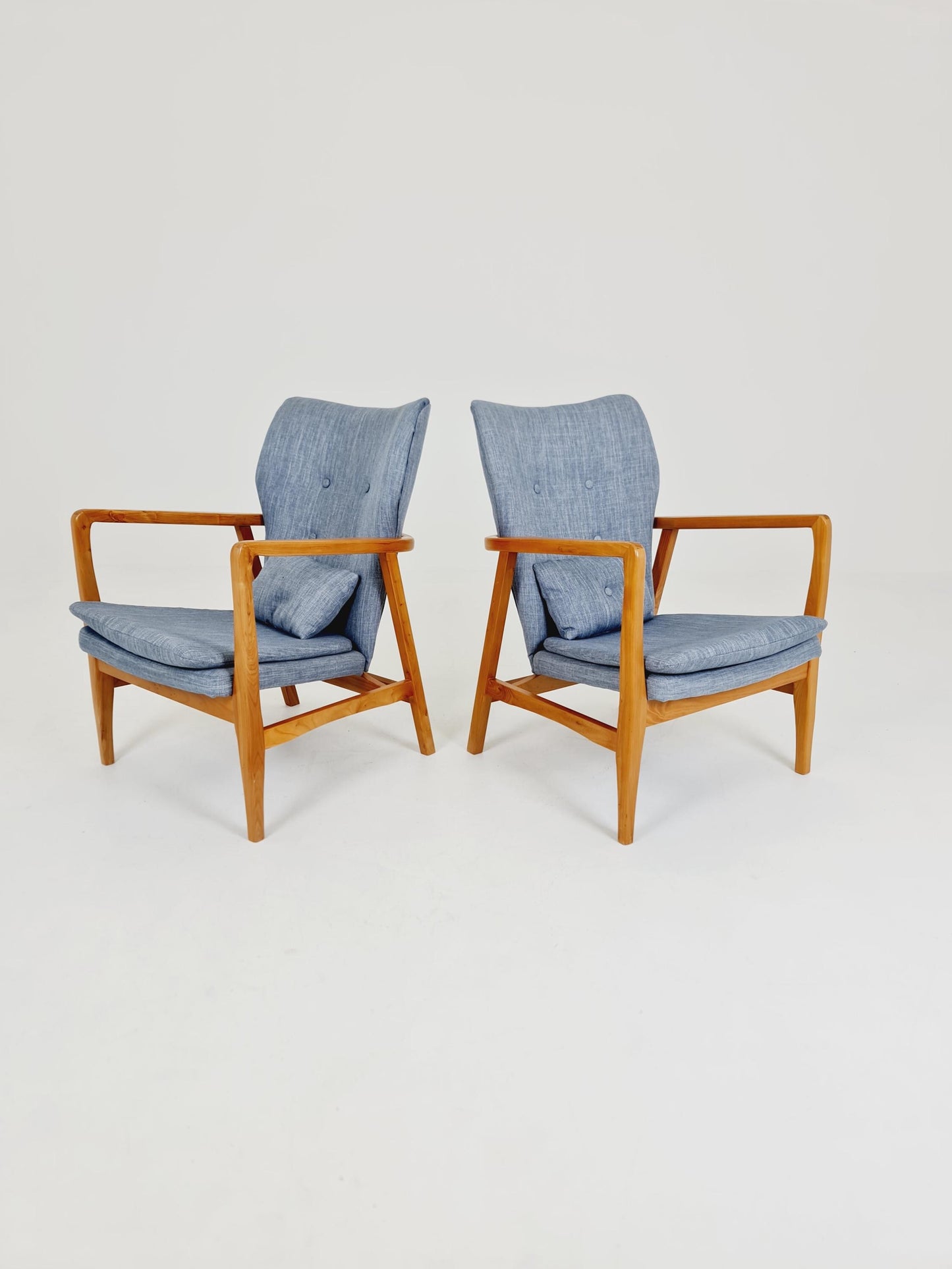 Mid century Ash wood easy lounge chairs , Set of 2, 1960s