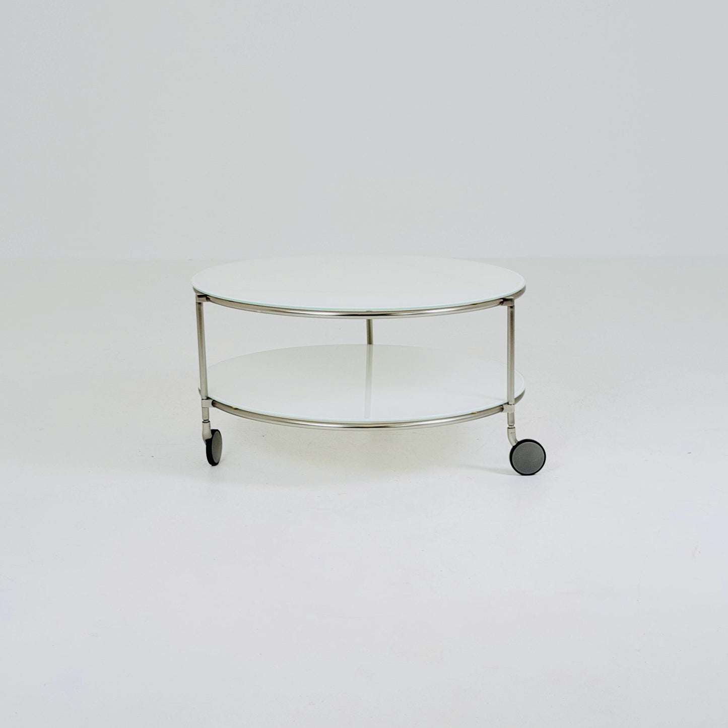 Mid century Strind Coffee Table by Ehlén Johansson – White Glass & Nickel-Plated Steel for IKEA Sweden 1990s