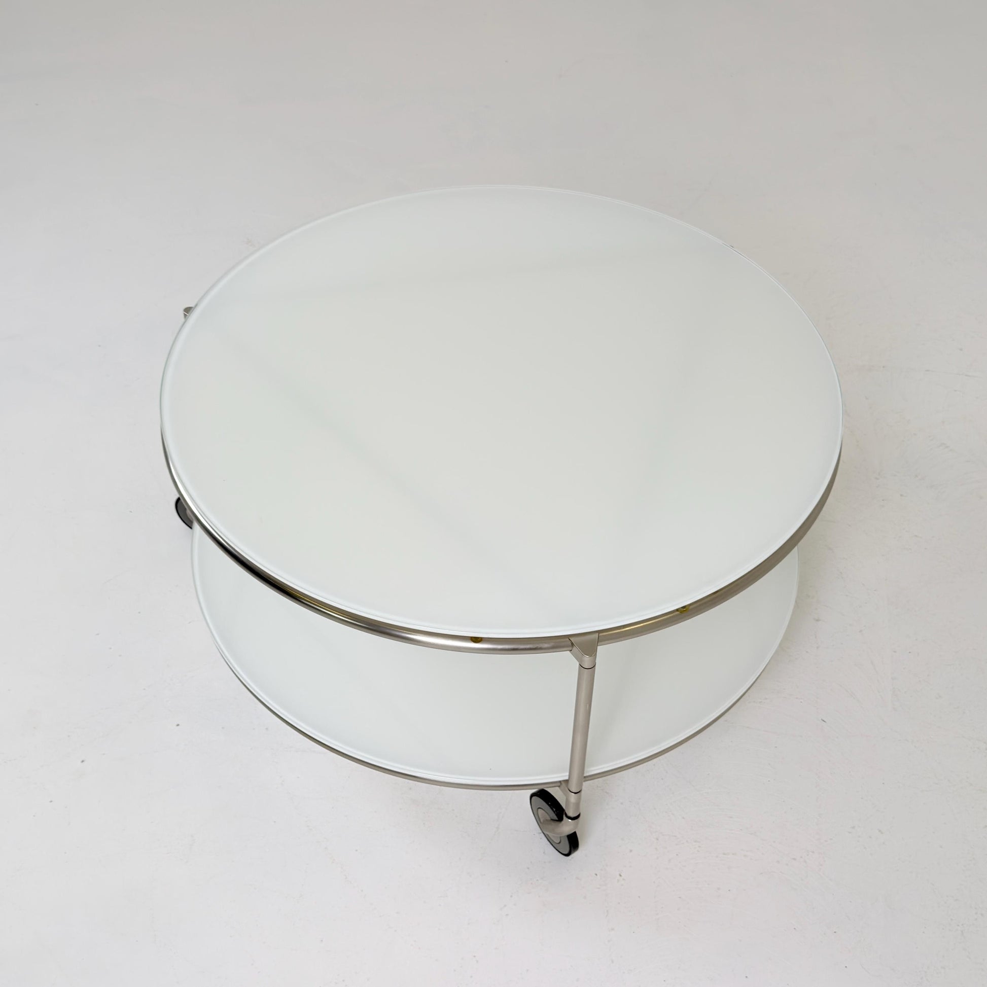 Mid century Strind Coffee Table by Ehlén Johansson – White Glass & Nickel-Plated Steel for IKEA Sweden 1990s