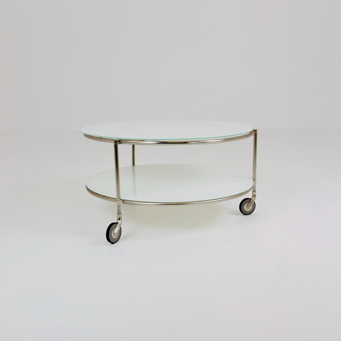 Mid century Strind Coffee Table by Ehlén Johansson – White Glass & Nickel-Plated Steel for IKEA Sweden 1990s