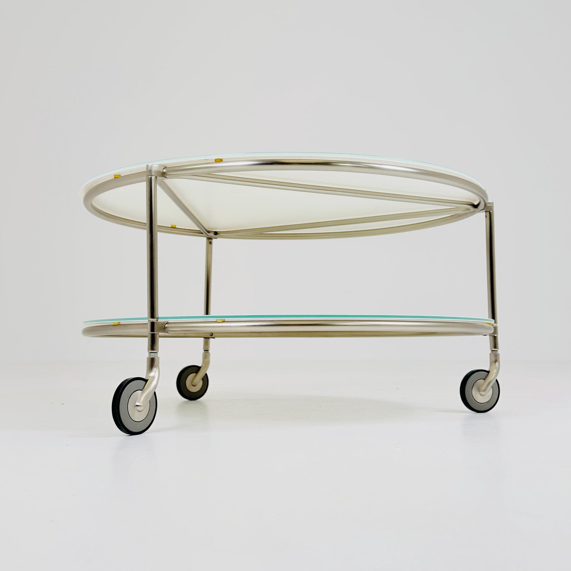 Mid century Strind Coffee Table by Ehlén Johansson – White Glass & Nickel-Plated Steel for IKEA Sweden 1990s