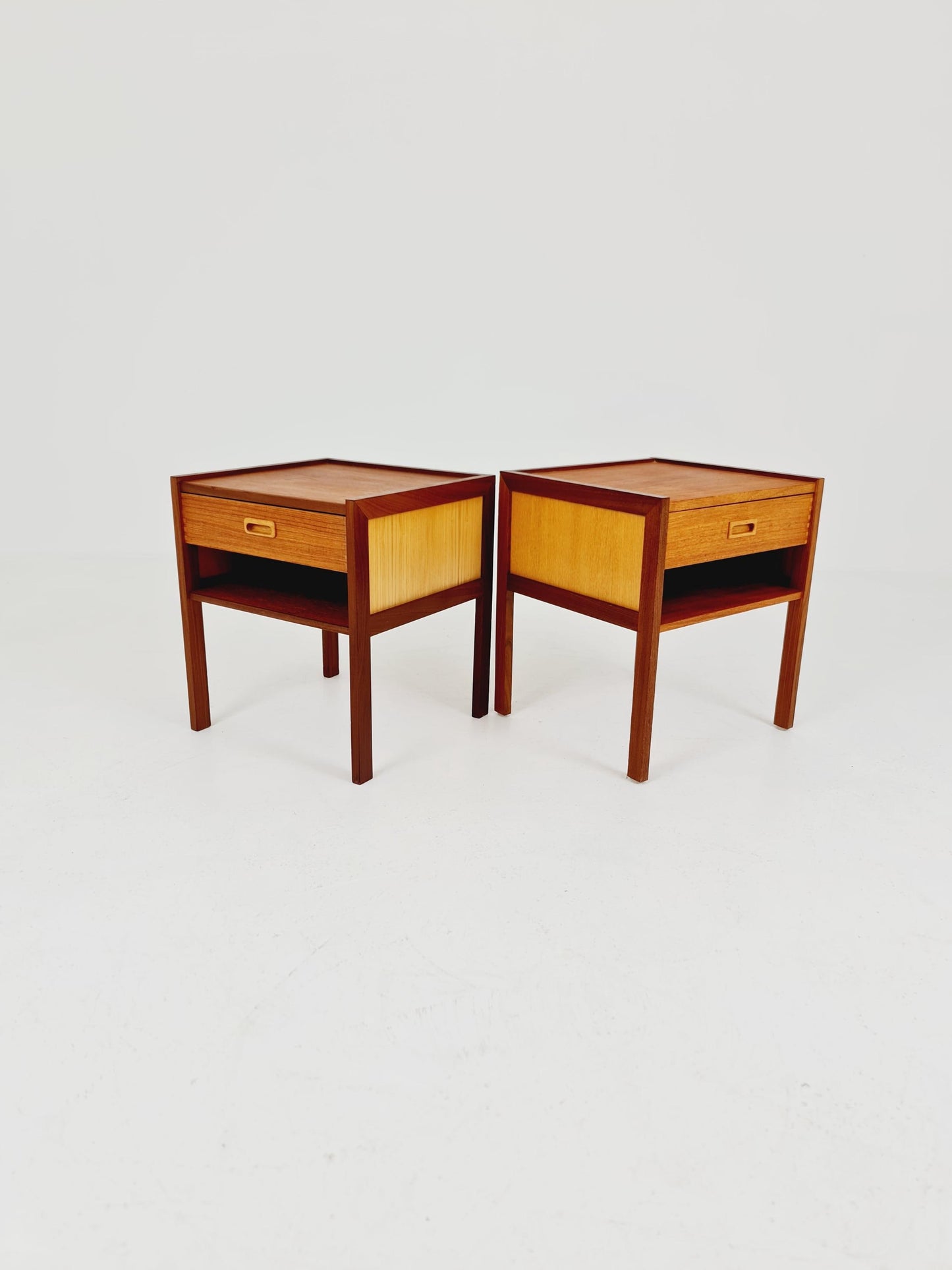 Mid century Danish teak & beech bedside tables/ nightstands by Arne Whal Iversen, set of 2