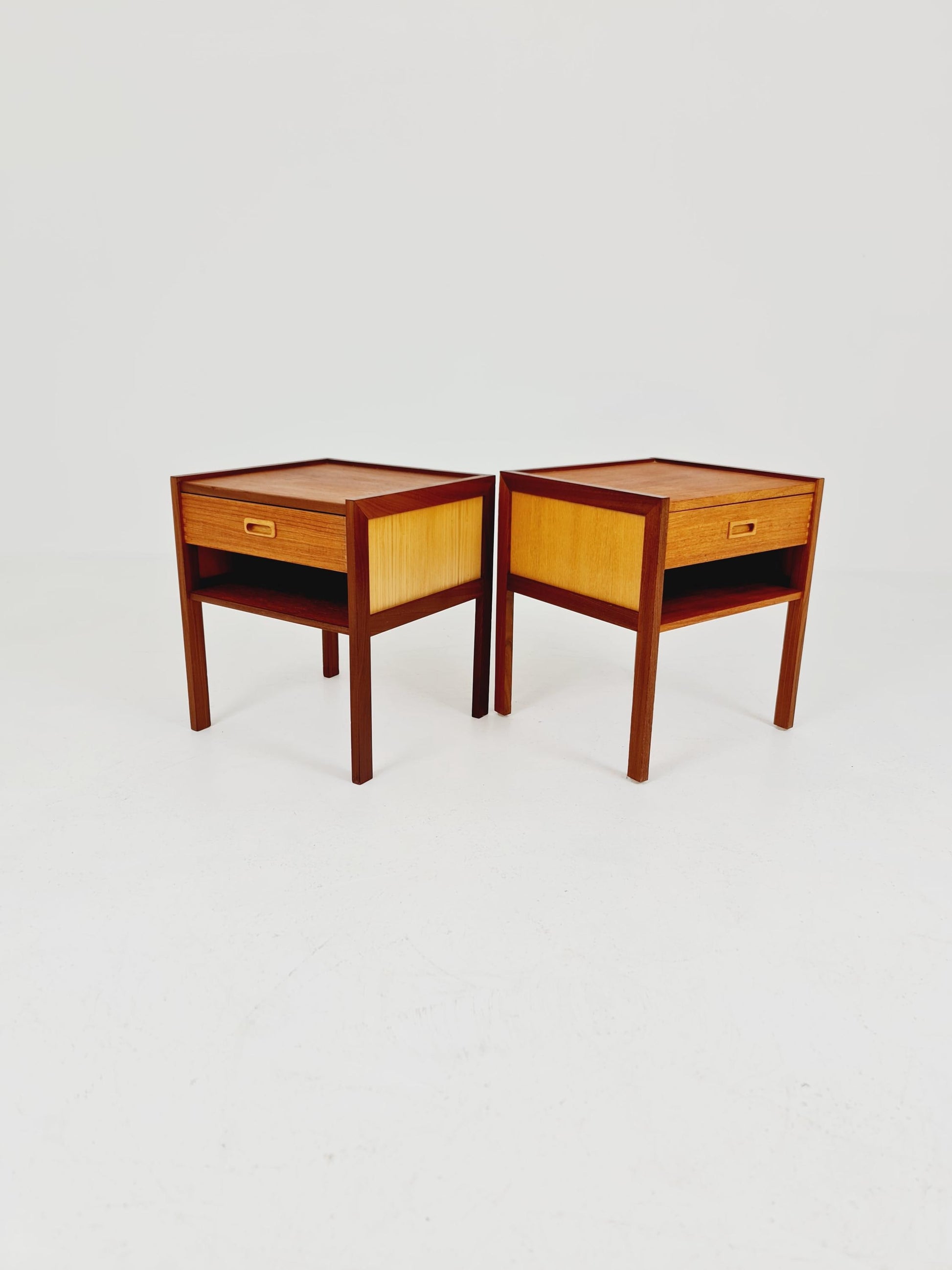 Mid century Danish teak & beech bedside tables/ nightstands by Arne Whal Iversen, set of 2