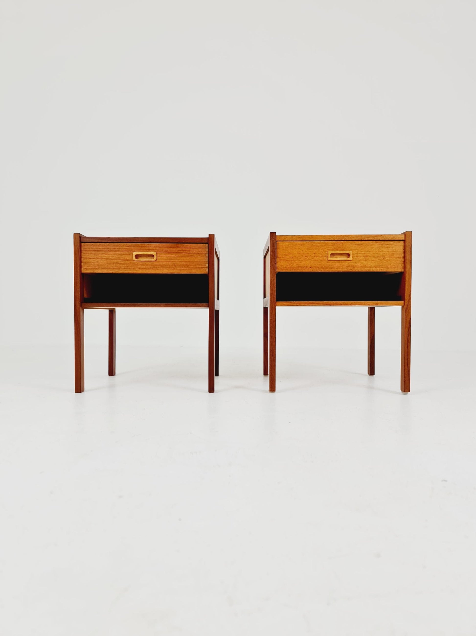 Mid century Danish teak & beech bedside tables/ nightstands by Arne Whal Iversen, set of 2