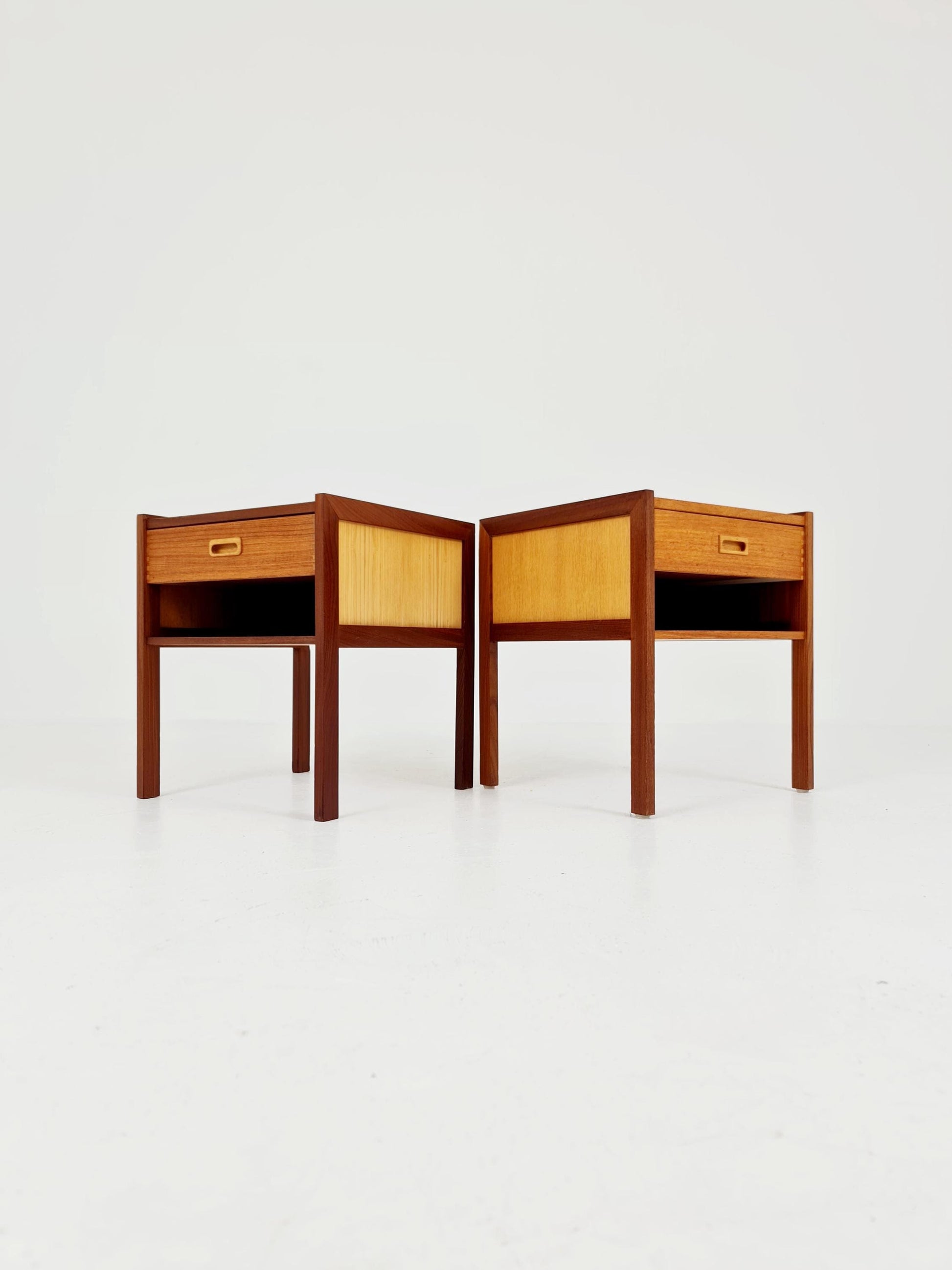 Mid century Danish teak & beech bedside tables/ nightstands by Arne Whal Iversen, set of 2