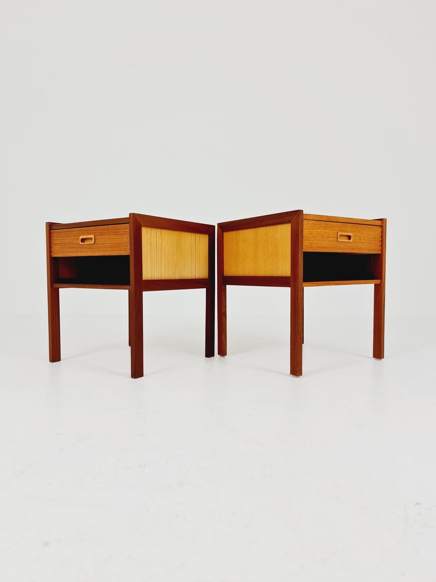 Mid century Danish teak & beech bedside tables/ nightstands by Arne Whal Iversen, set of 2
