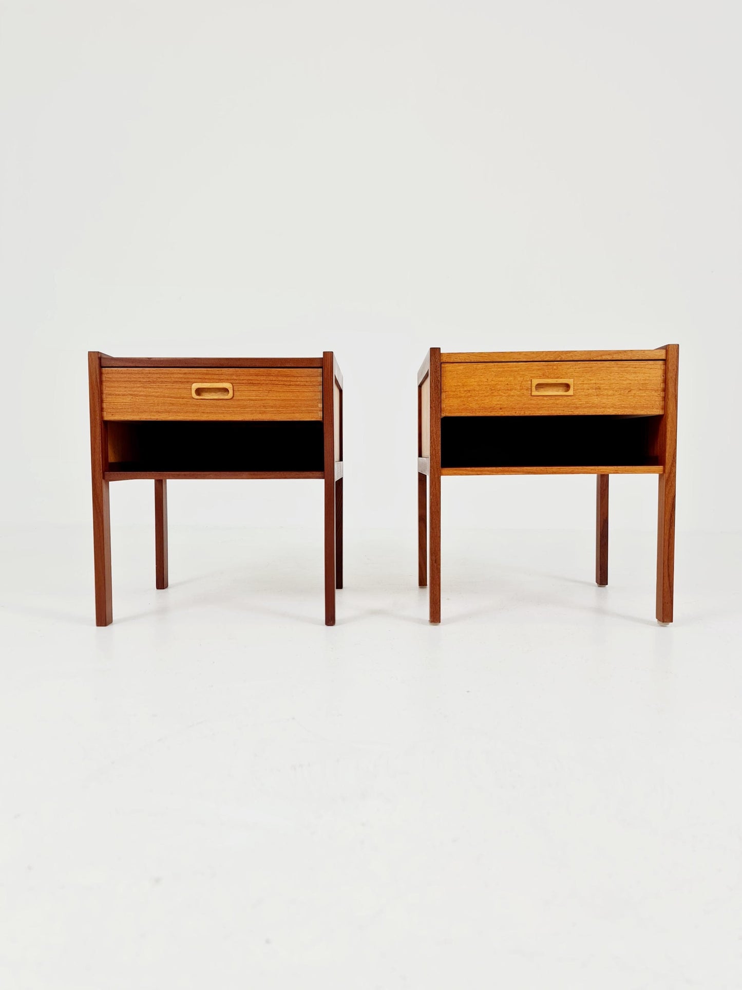 Mid century Danish teak & beech bedside tables/ nightstands by Arne Whal Iversen, set of 2