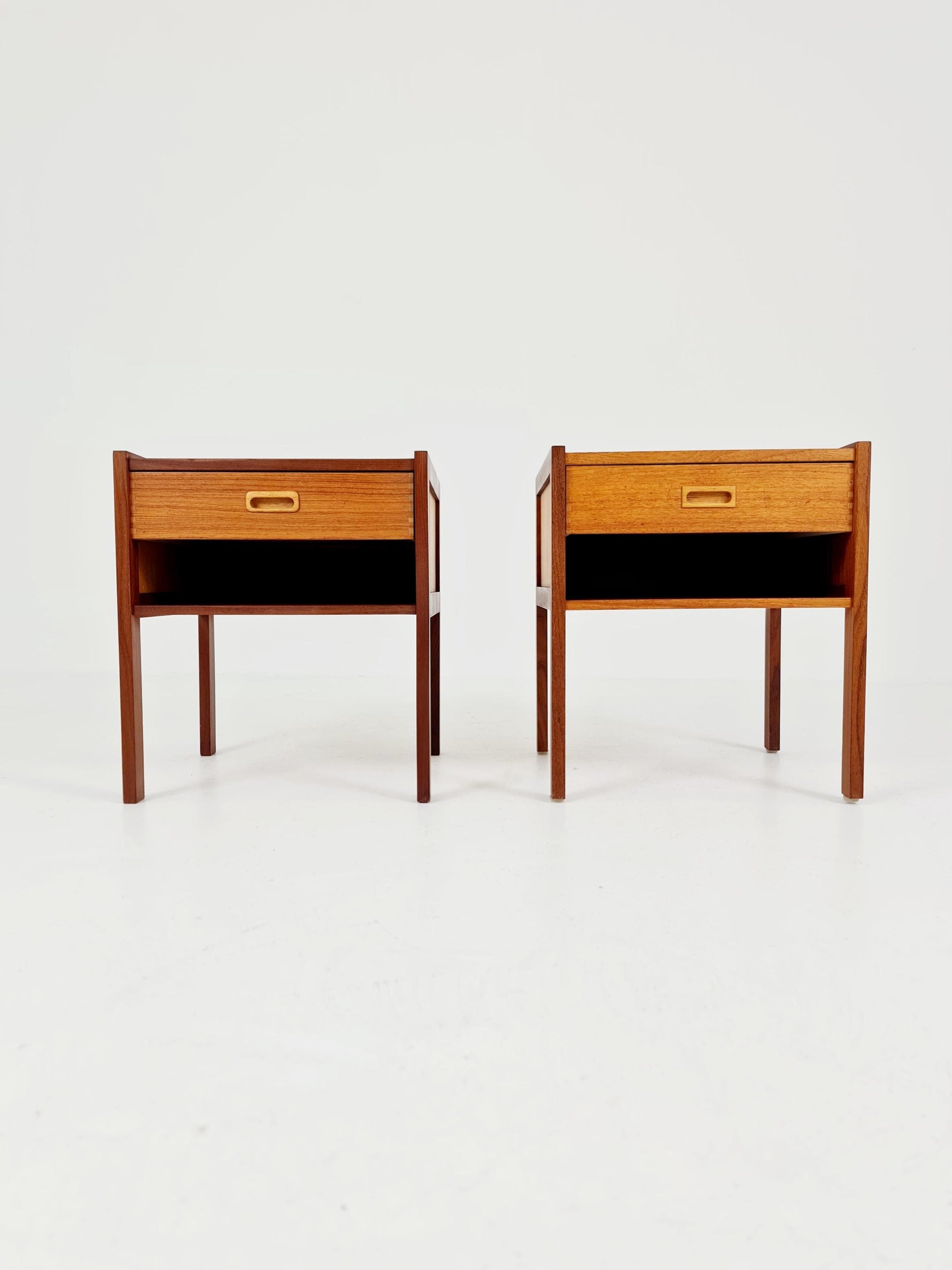 Mid century Danish teak & beech bedside tables/ nightstands by Arne Whal Iversen, set of 2