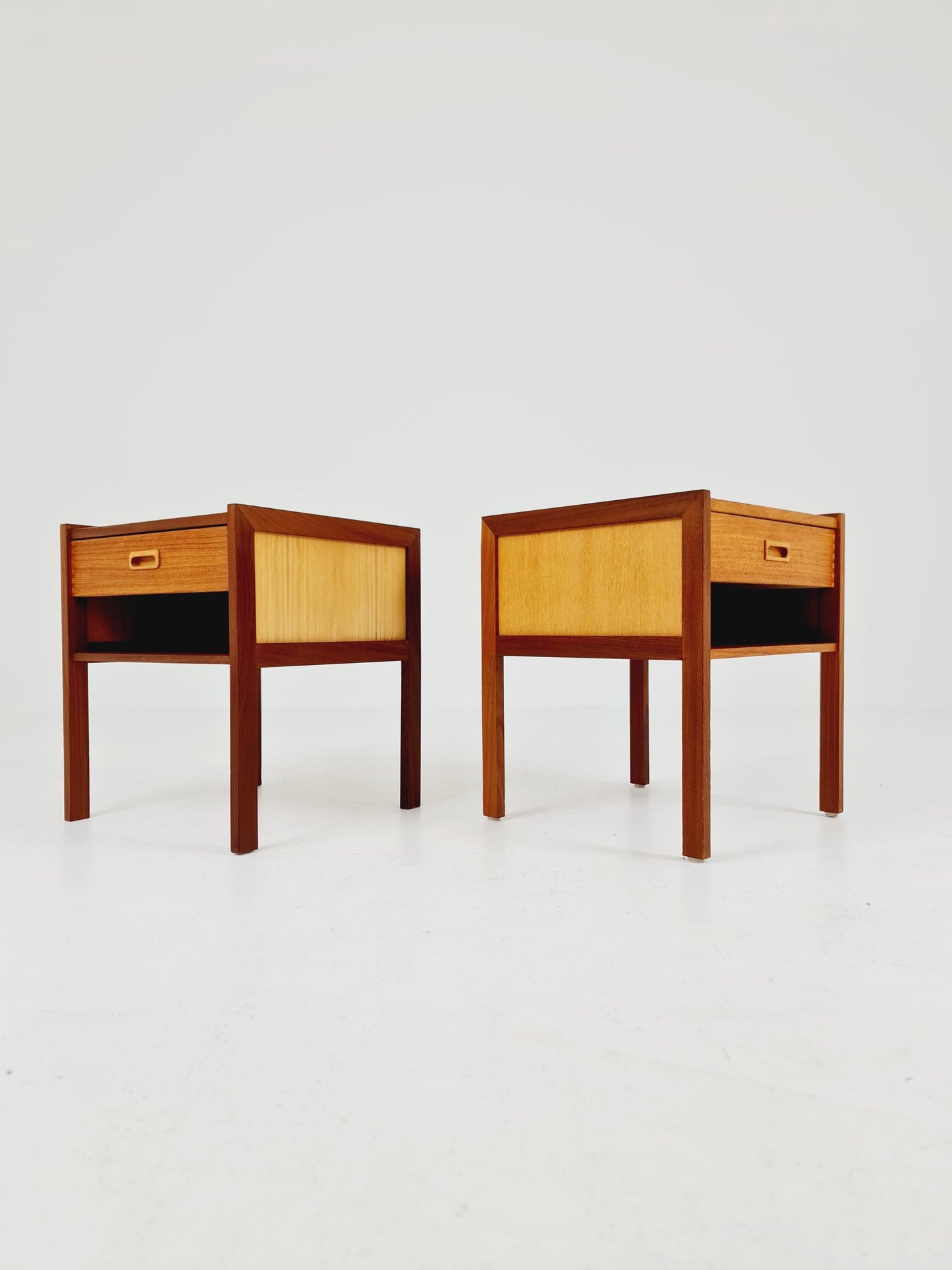 Mid century Danish teak & beech bedside tables/ nightstands by Arne Whal Iversen, set of 2