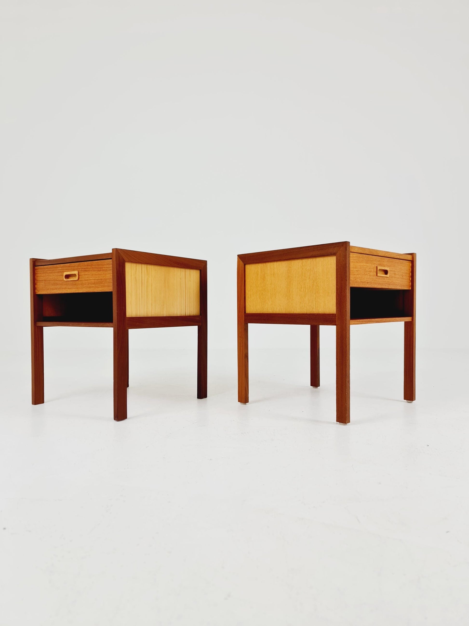Mid century Danish teak & beech bedside tables/ nightstands by Arne Whal Iversen, set of 2