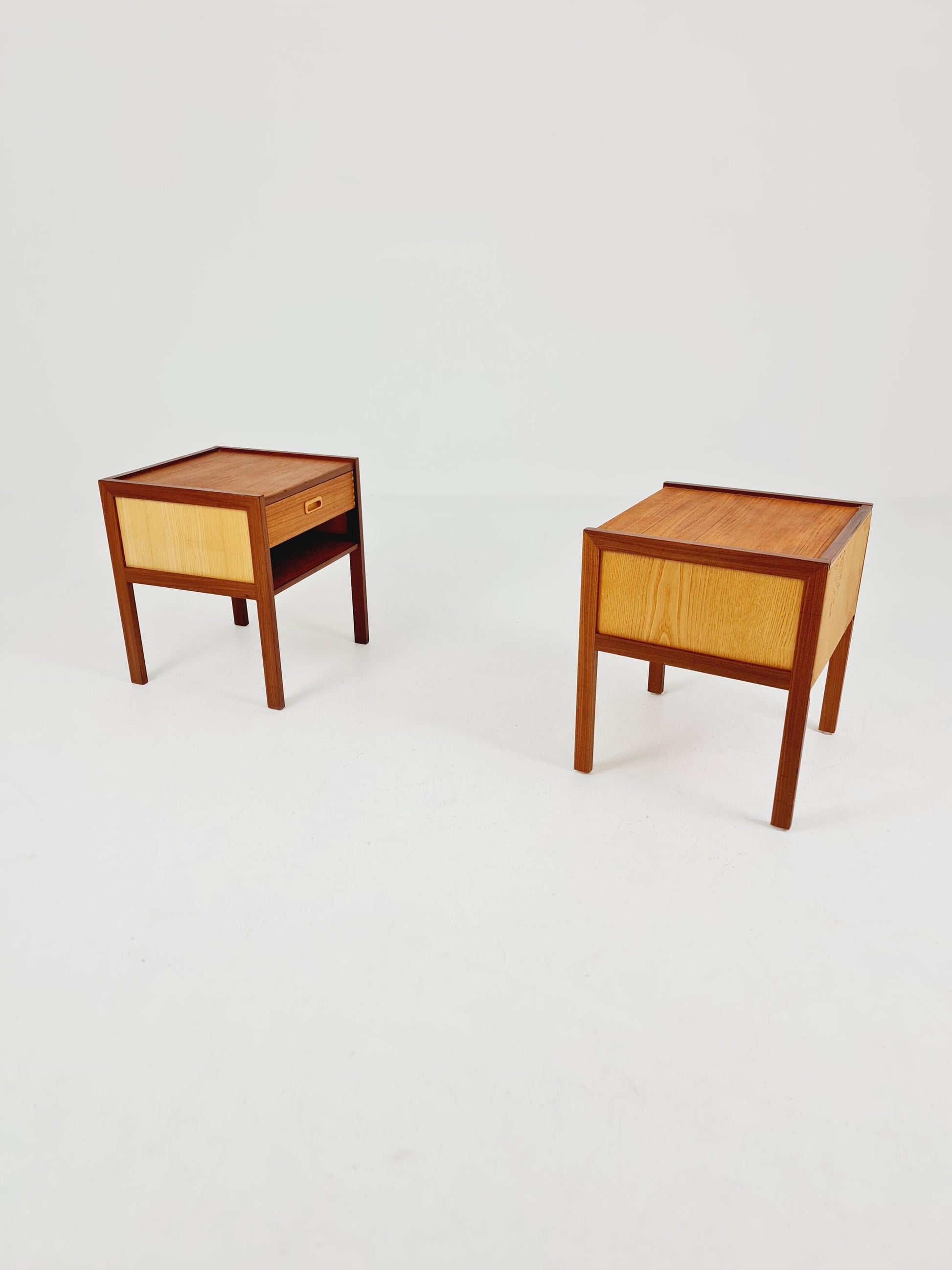 Mid century Danish teak & beech bedside tables/ nightstands by Arne Whal Iversen, set of 2