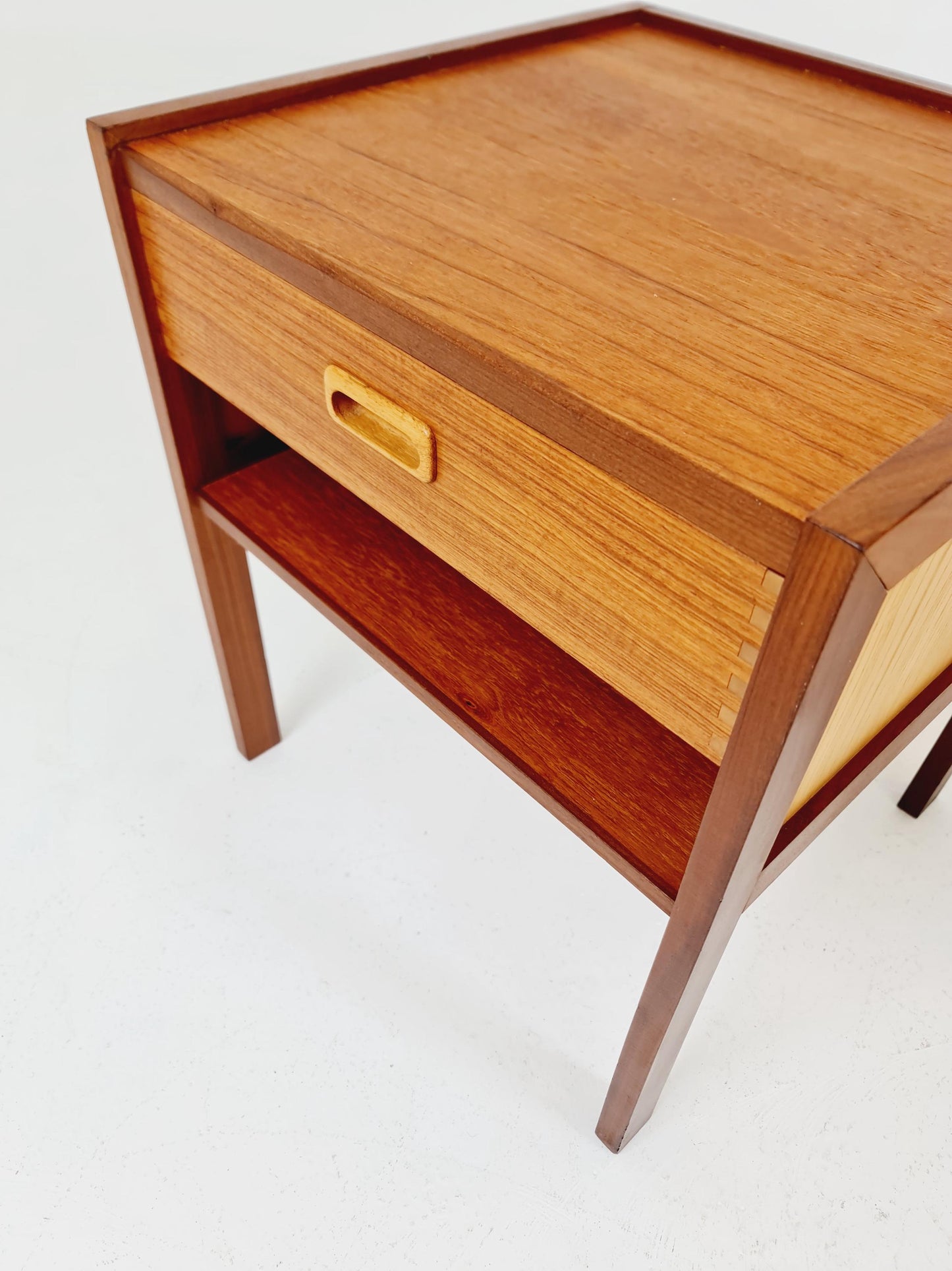 Mid century Danish teak & beech bedside tables/ nightstands by Arne Whal Iversen, set of 2