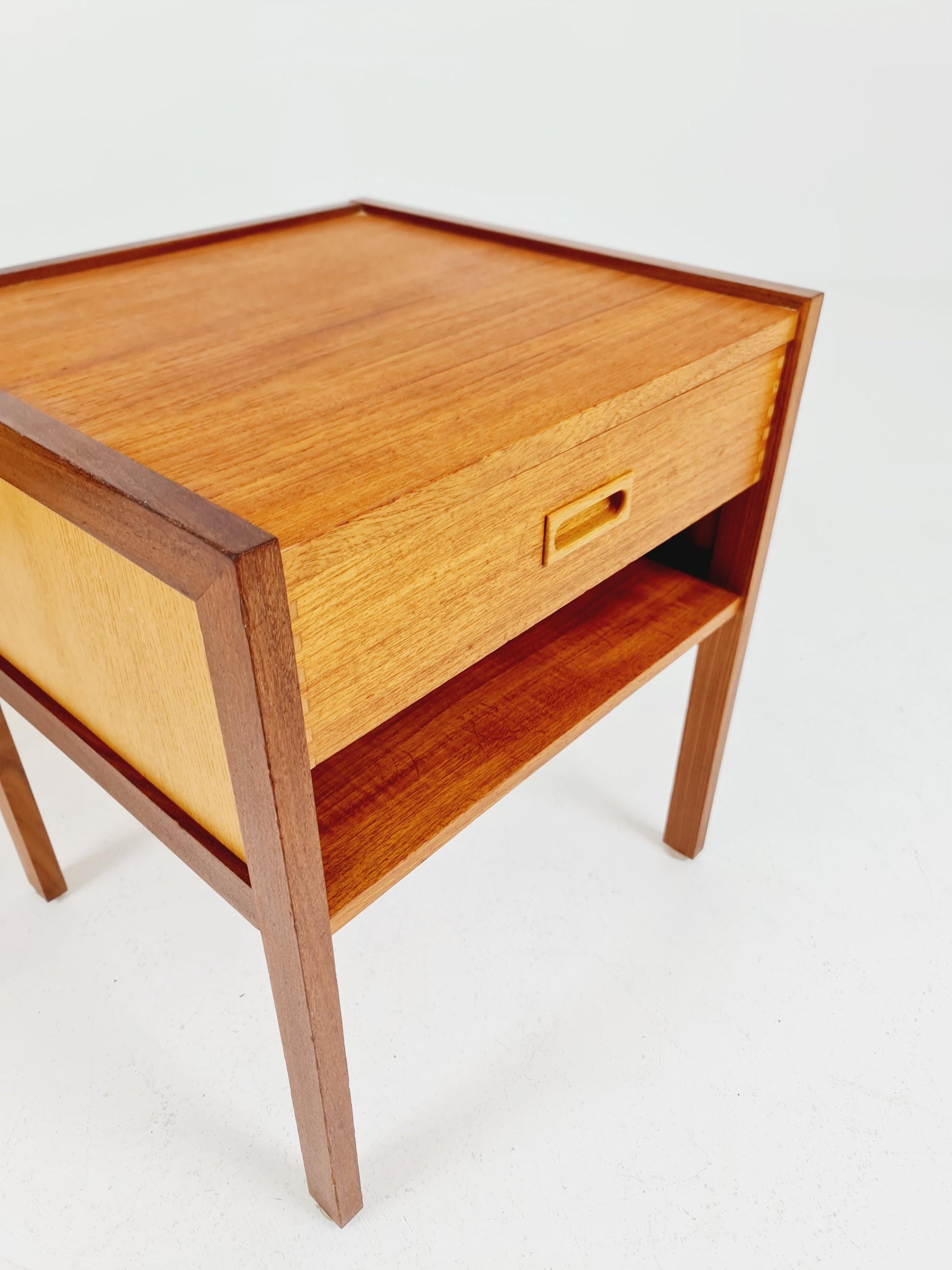 Mid century Danish teak & beech bedside tables/ nightstands by Arne Whal Iversen, set of 2