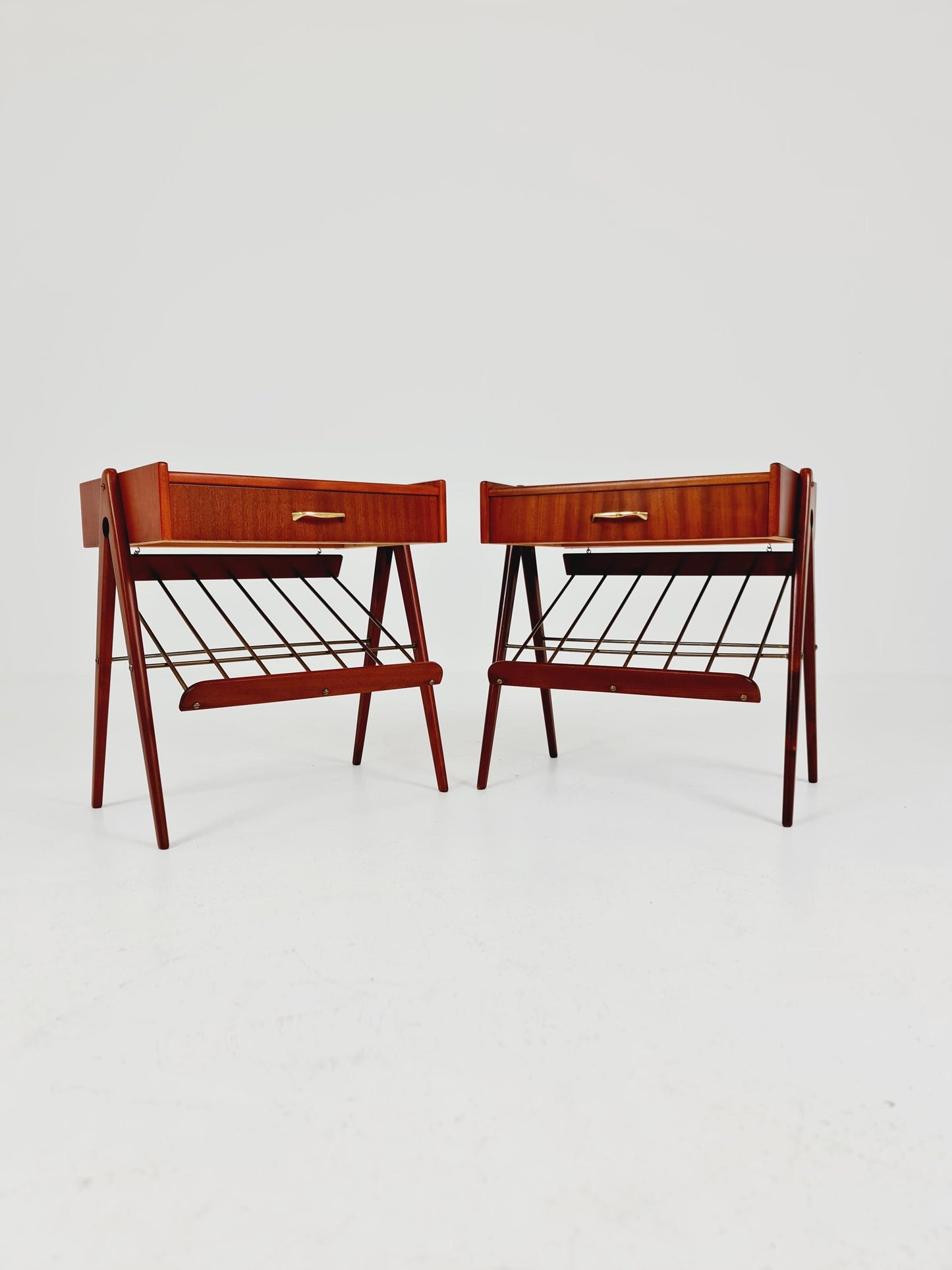 Danish MidCentury Mahogani and brass nightstands / bedside tables, 1960s