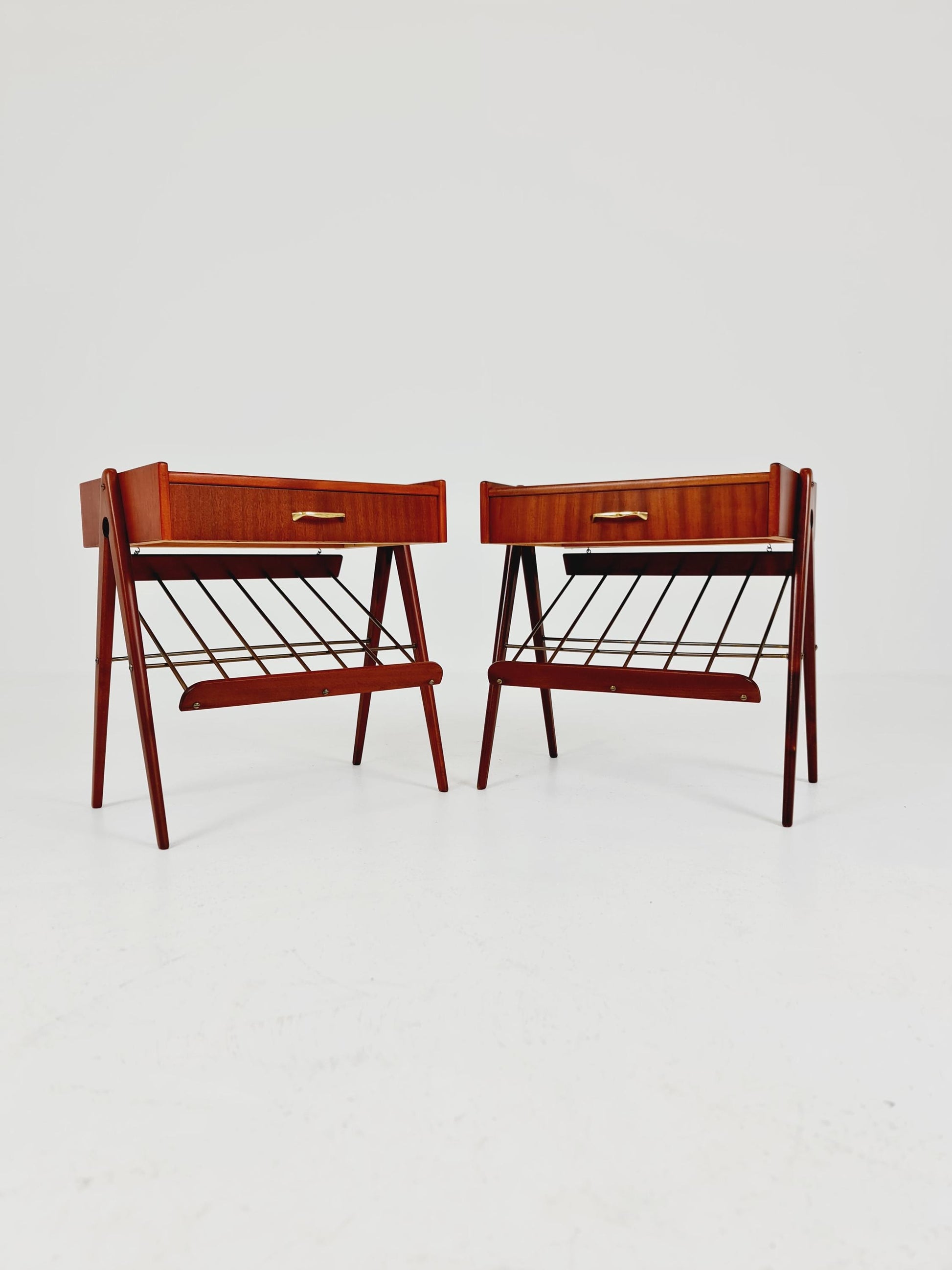 Danish MidCentury Mahogani and brass nightstands / bedside tables, 1960s