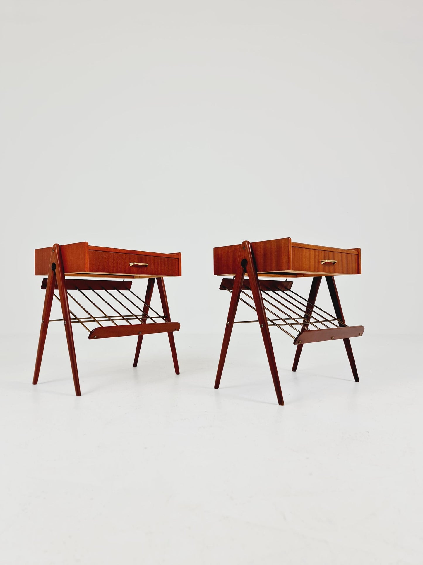 Danish MidCentury Mahogani and brass nightstands / bedside tables, 1960s
