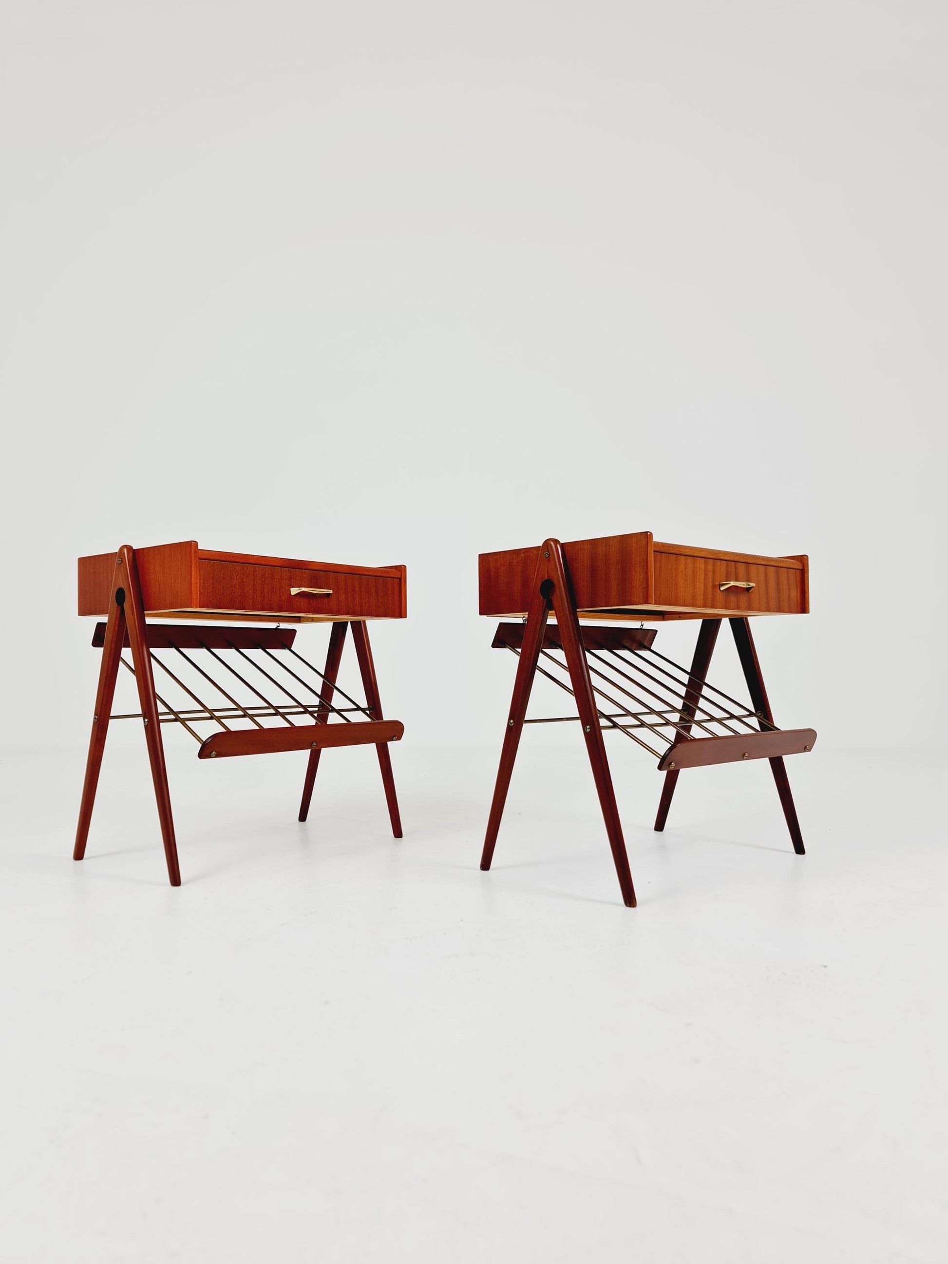 Danish MidCentury Mahogani and brass nightstands / bedside tables, 1960s
