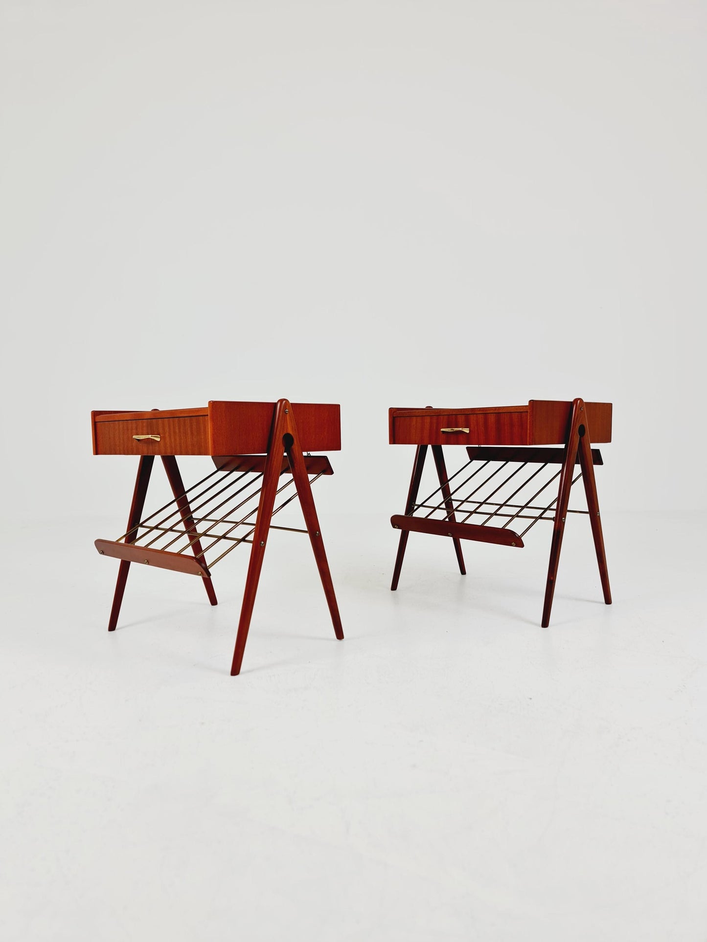 Danish MidCentury Mahogani and brass nightstands / bedside tables, 1960s