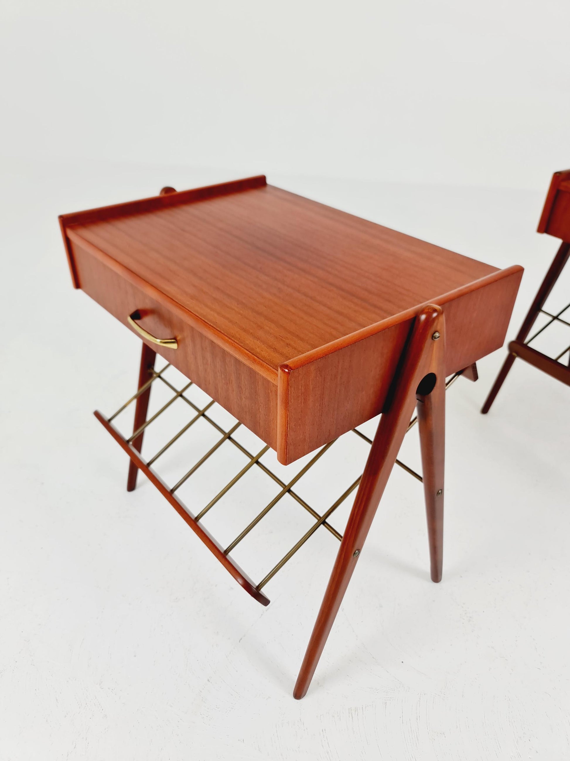 Danish MidCentury Mahogani and brass nightstands / bedside tables, 1960s