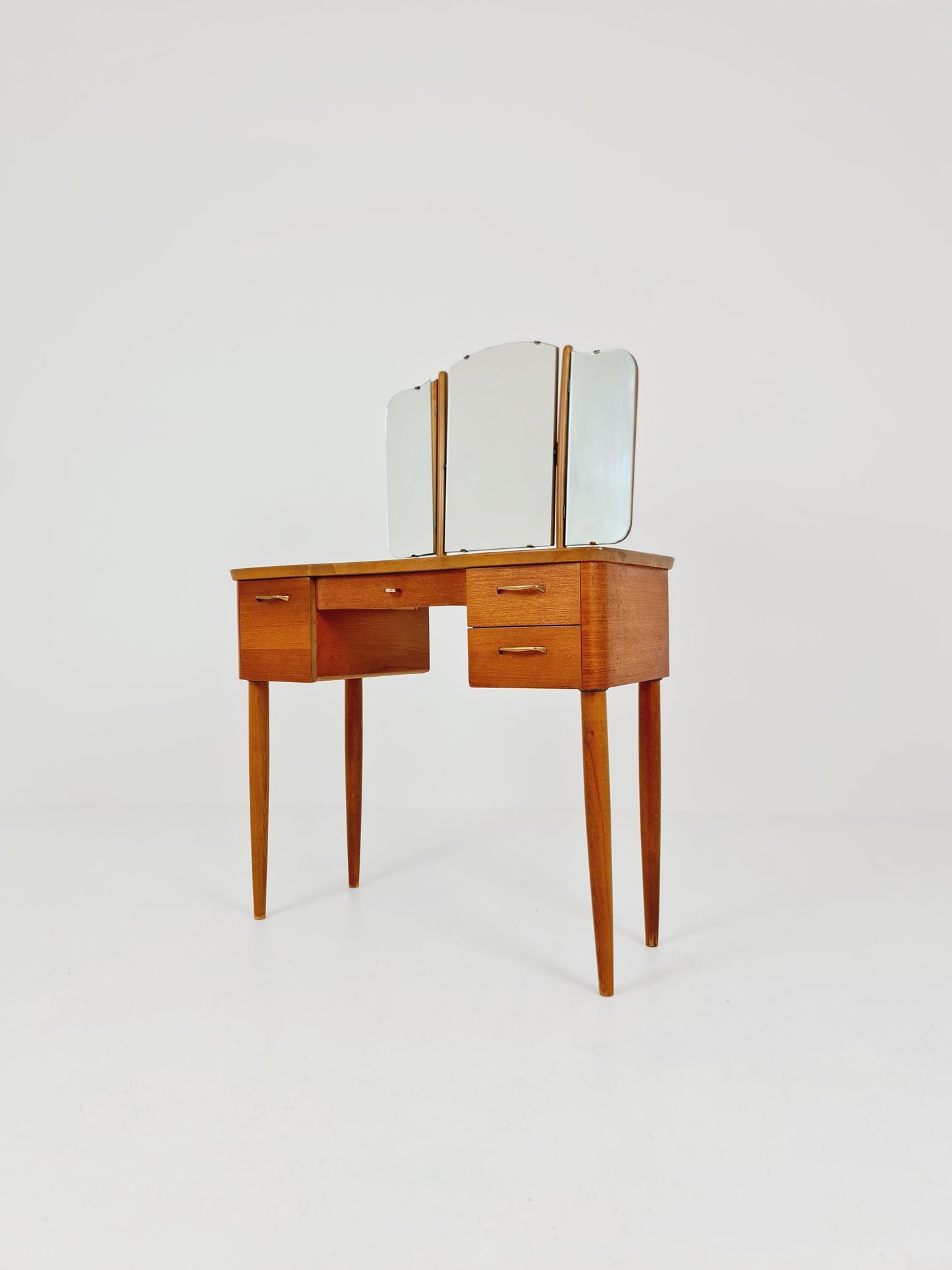 Mid Century Modern teak vanity table/ make up table with stool by Fröseke for AB nybrofabriken, 1960s