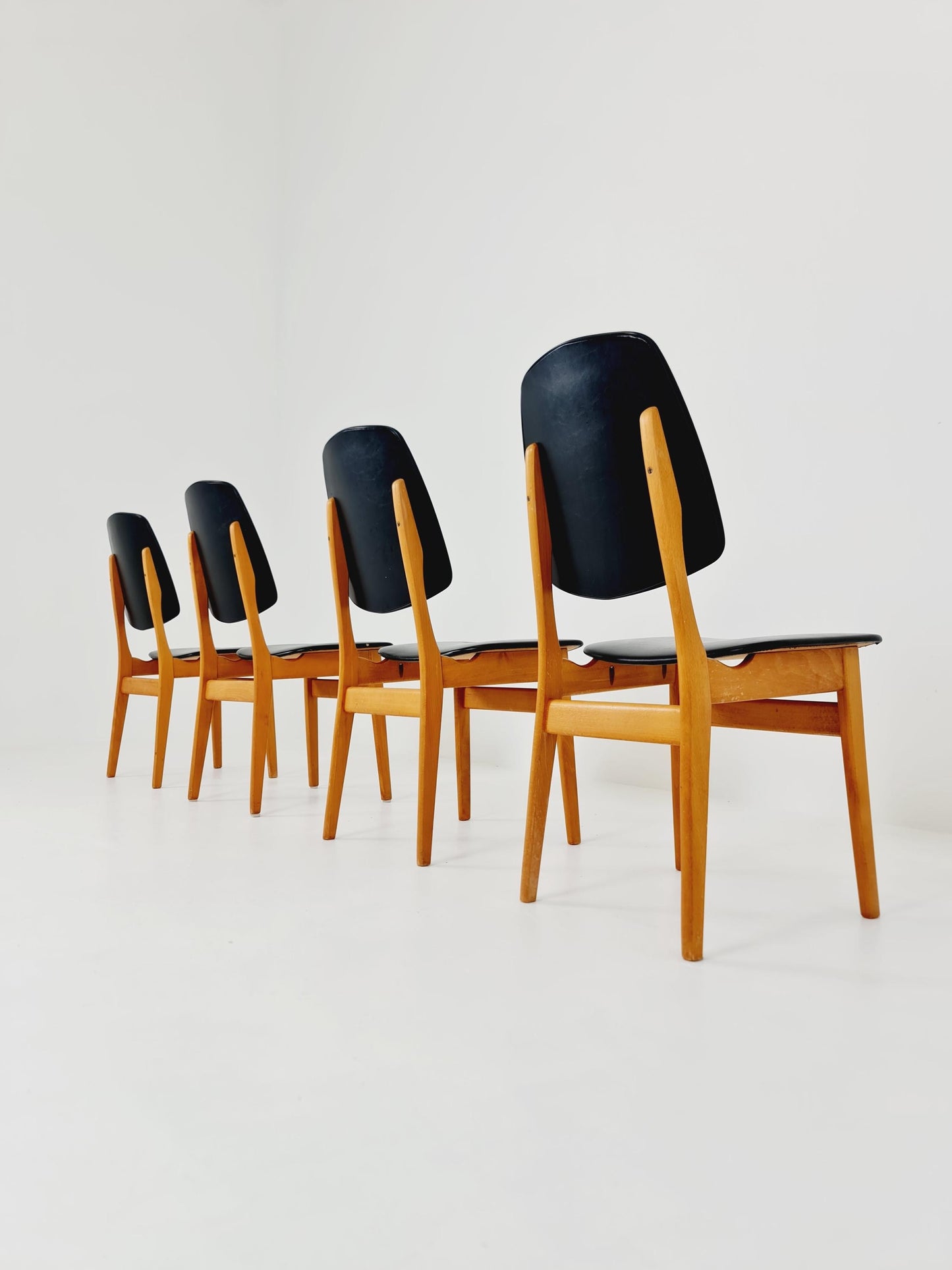 Vintage beech Norwegian Dining Chairs by Bröderna Sörheim Norway, 1960s, Set of 4