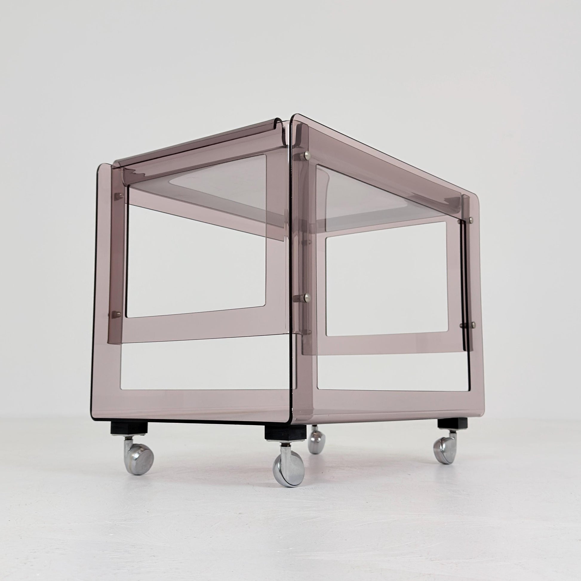 Space age Smoked Brown Plexiglass Trolley-side table by Michel Dumas for Roche Bobois 1970s