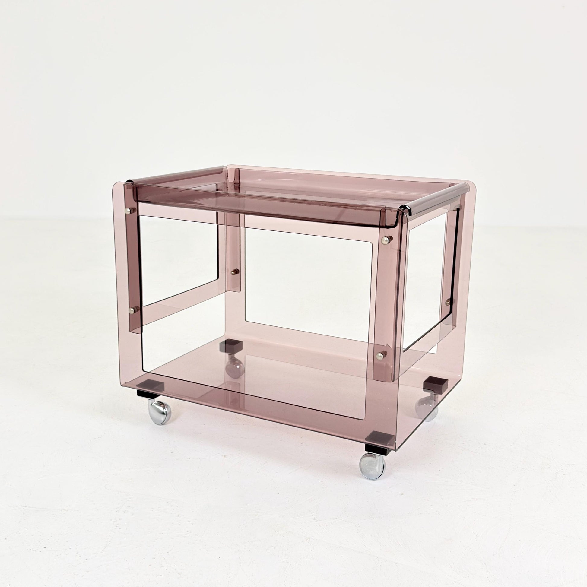 Space age Smoked Brown Plexiglass Trolley-side table by Michel Dumas for Roche Bobois 1970s