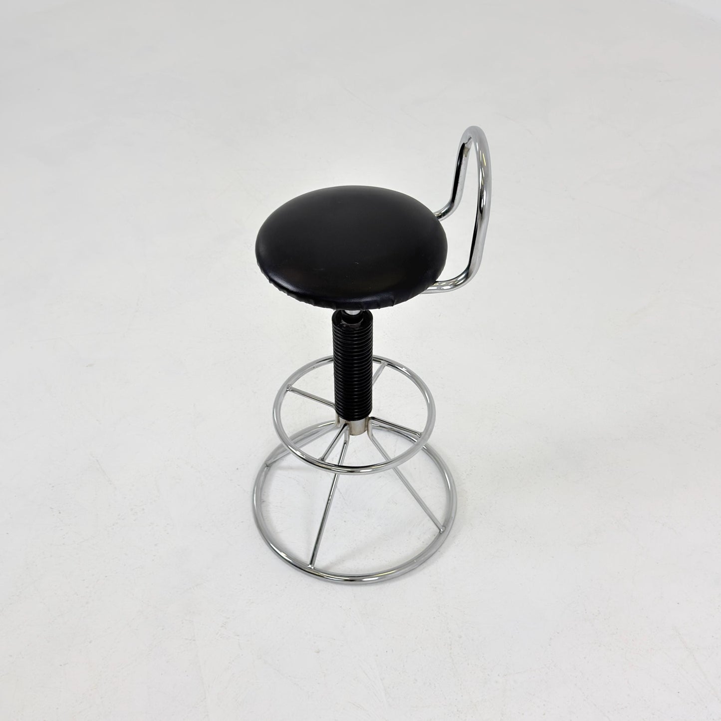 Mid-Century Italian Bar Stool | Chrome Tubular Steel & Black Faux Leather | 1980s Italy