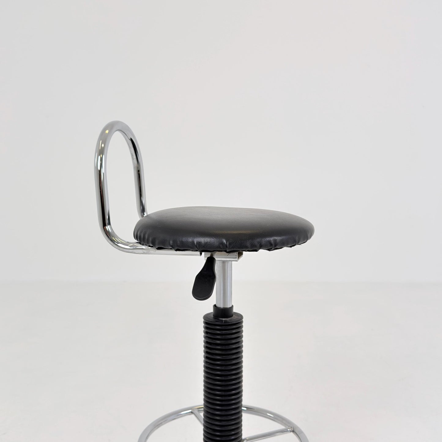 Mid-Century Italian Bar Stool | Chrome Tubular Steel & Black Faux Leather | 1980s Italy